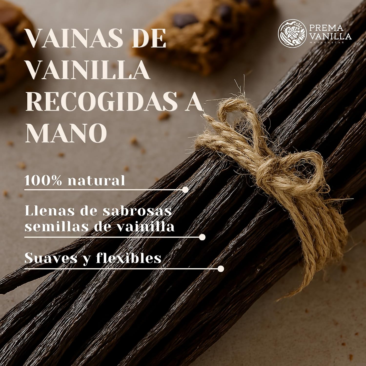 Detalle de PREMA VANILLA Vainas Bourbon 14-18 cm 🍮