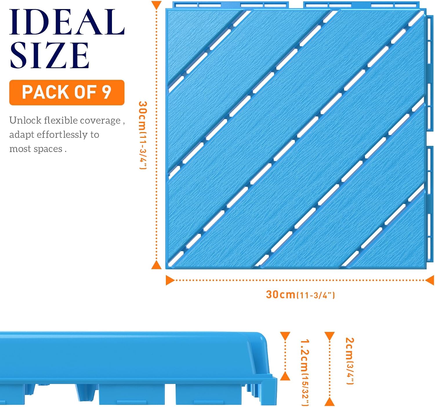 Detalle de SUNALLY CA-SN-9PDTXW-BL Interlocking Deck Tiles, 9-Pack, Blue, 12 × 12 in