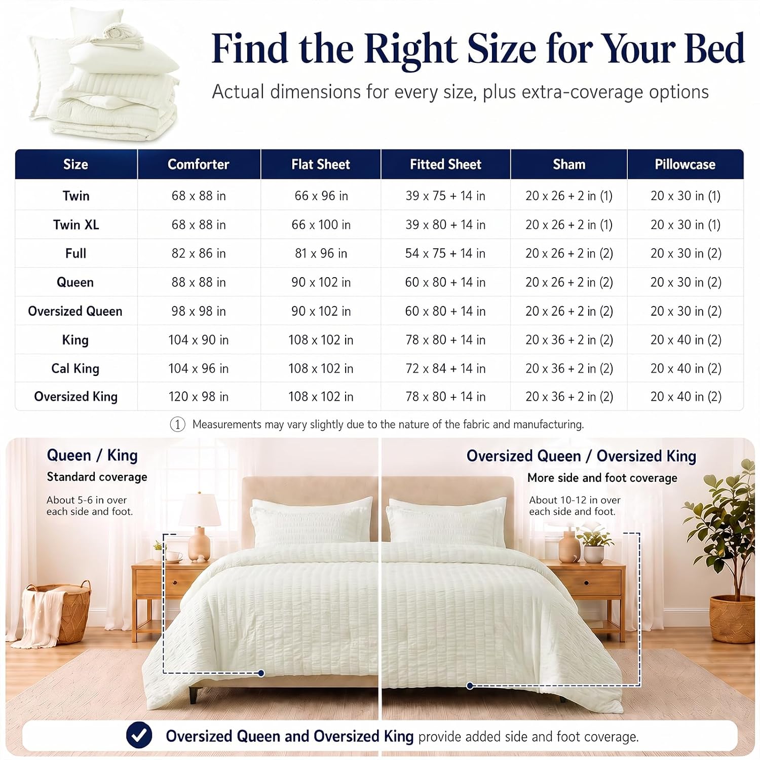 Thumbnail 6 de CozyLux California King Comforter Set with Sheets (7 Pieces) – Ivory Seersucker, Down Alternative Comforter