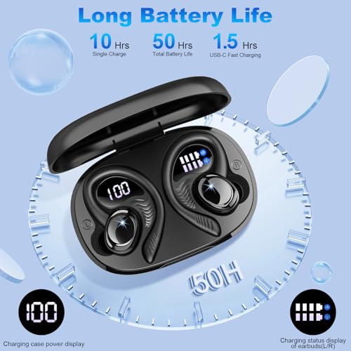 Detalle de Auriculares Inalámbricos Bluetooth Deportivos Hupoaf: 60 h de autonomía, ANC opcional y Bluetooth 5.4 para entrenos