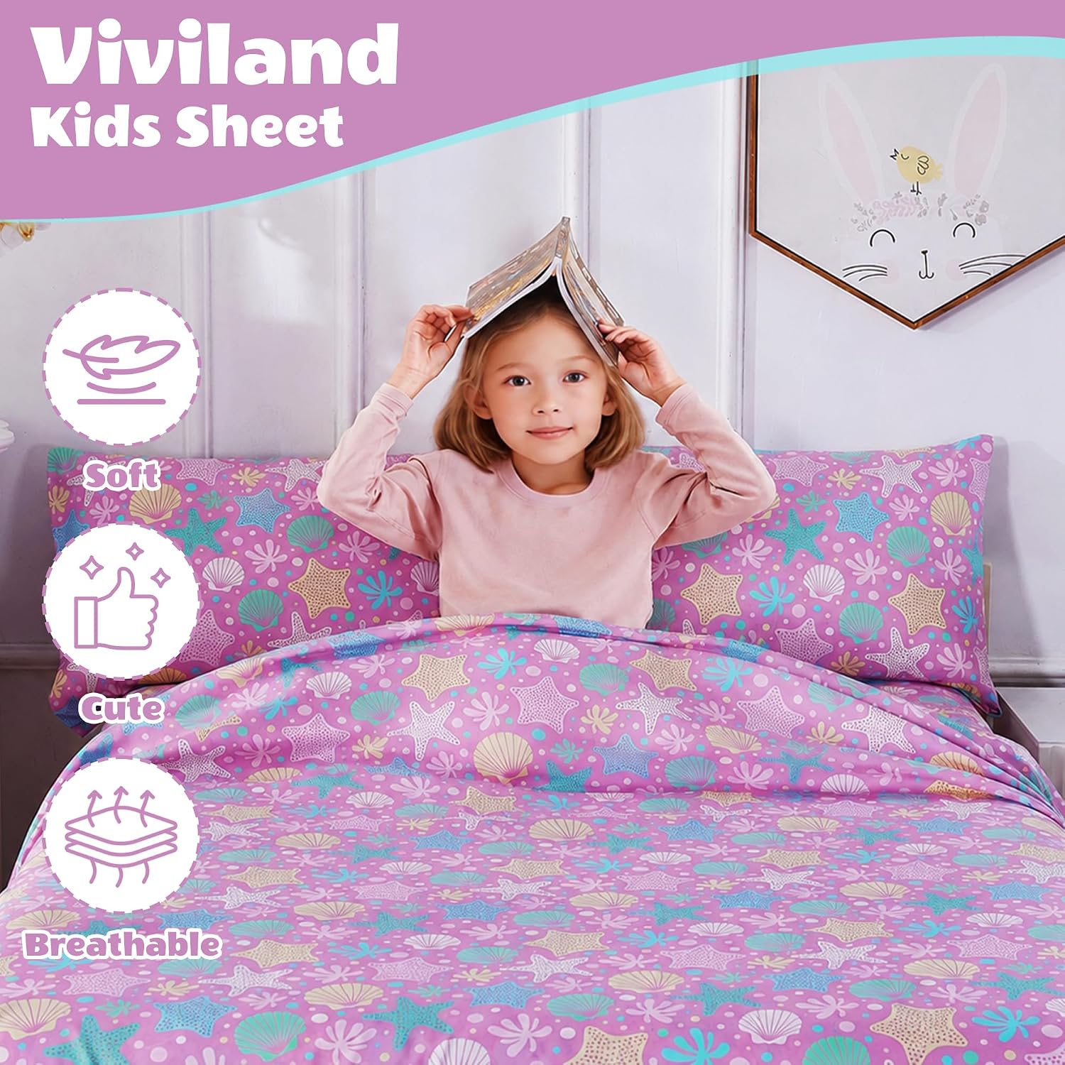 Detalle de Viviland VLKDSHT-LO-T Twin Sheet Set, Violet Sea Shell Microfiber