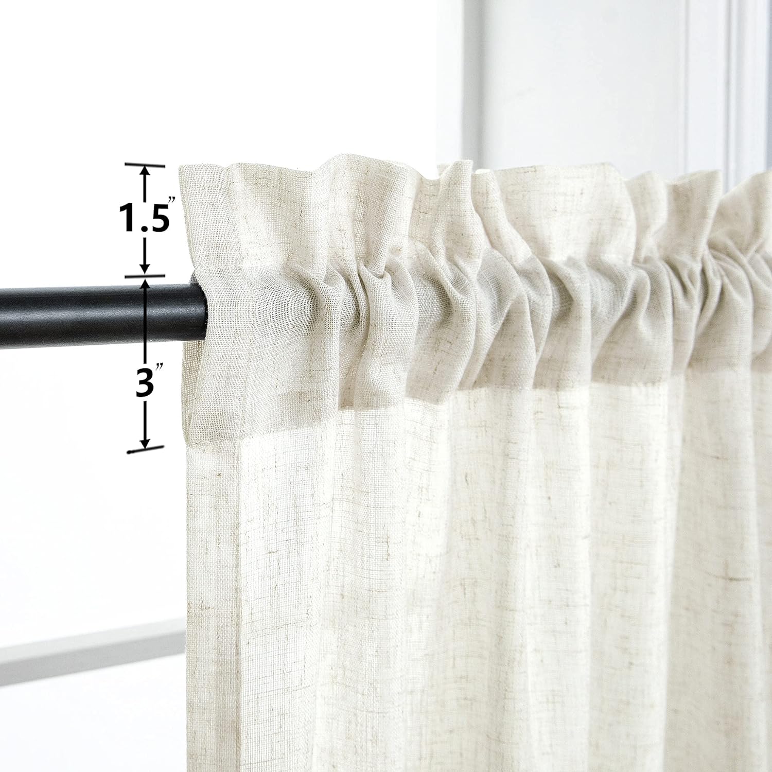 Thumbnail 6 de Mrs.Naturall Linen Curtains 102-Inch Long, 2-Panel Set in Ivory Cream – Light Filtering Semi-Sheer, Rod Pocket