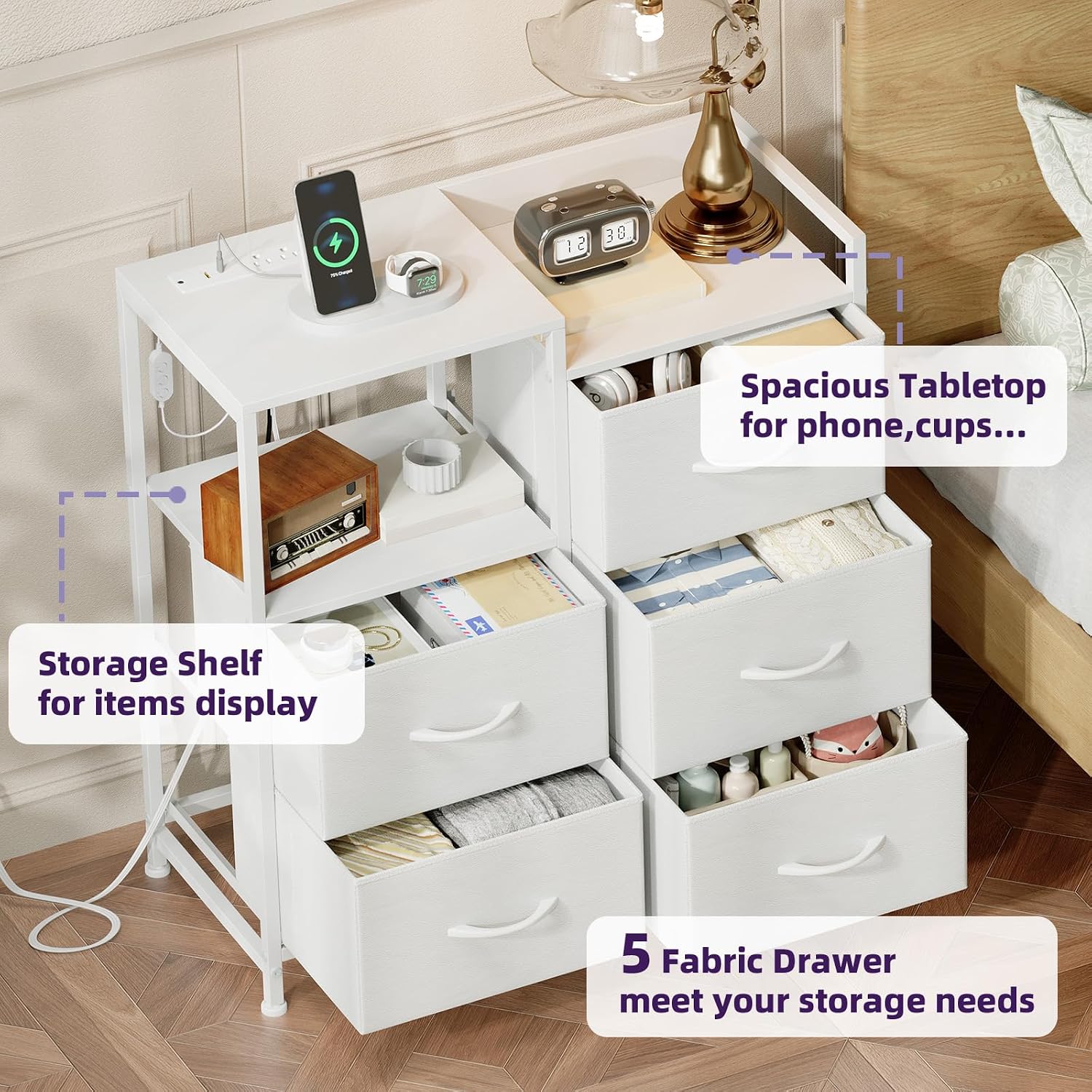 Detalle 2 de Somdot Nightstand with 5 Drawers