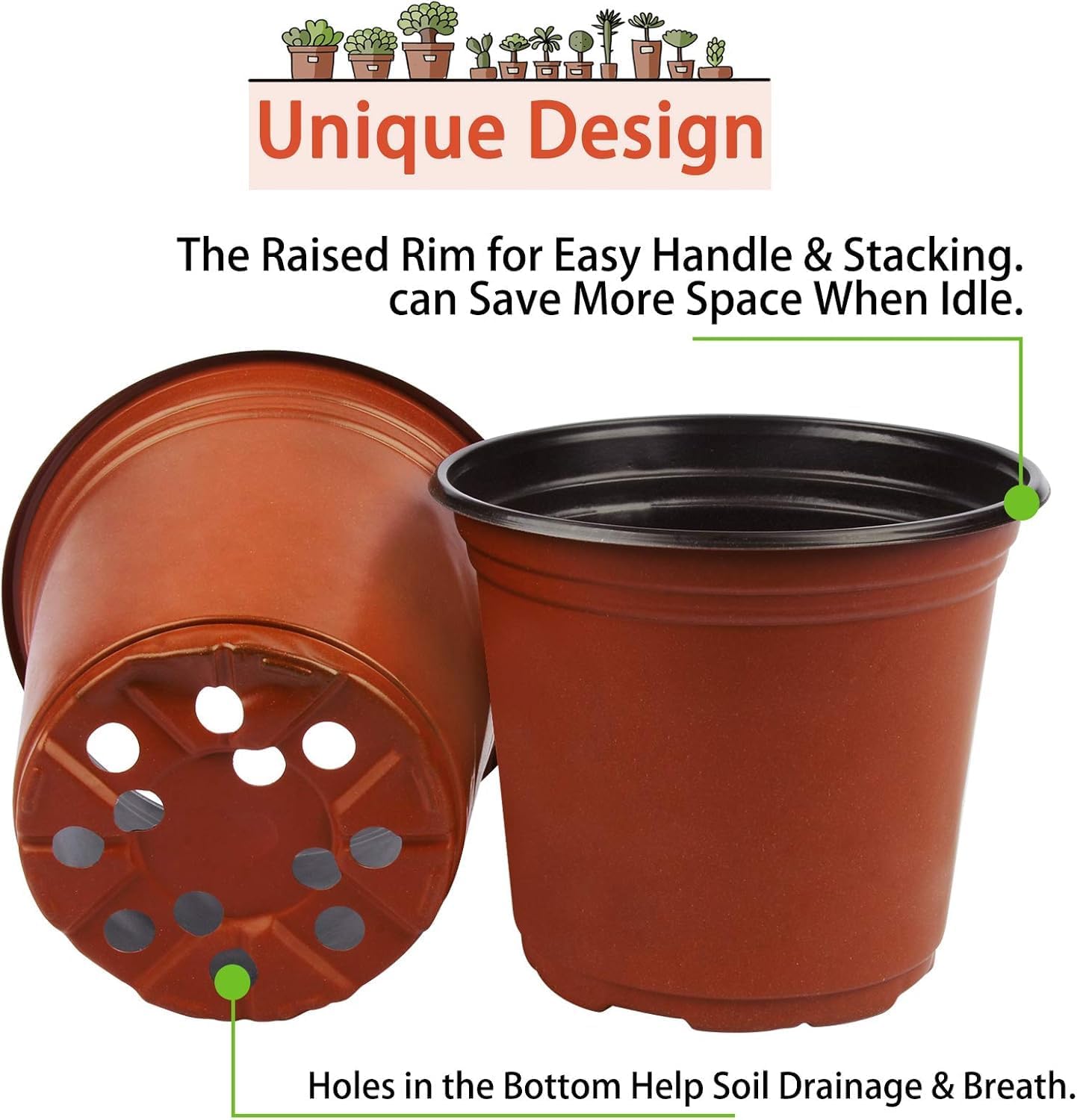 Thumbnail 5 de Hdeoops 100 PCS 6-Inch Plastic Nursery Pots for Seed Starting, Seedlings, and Transplants