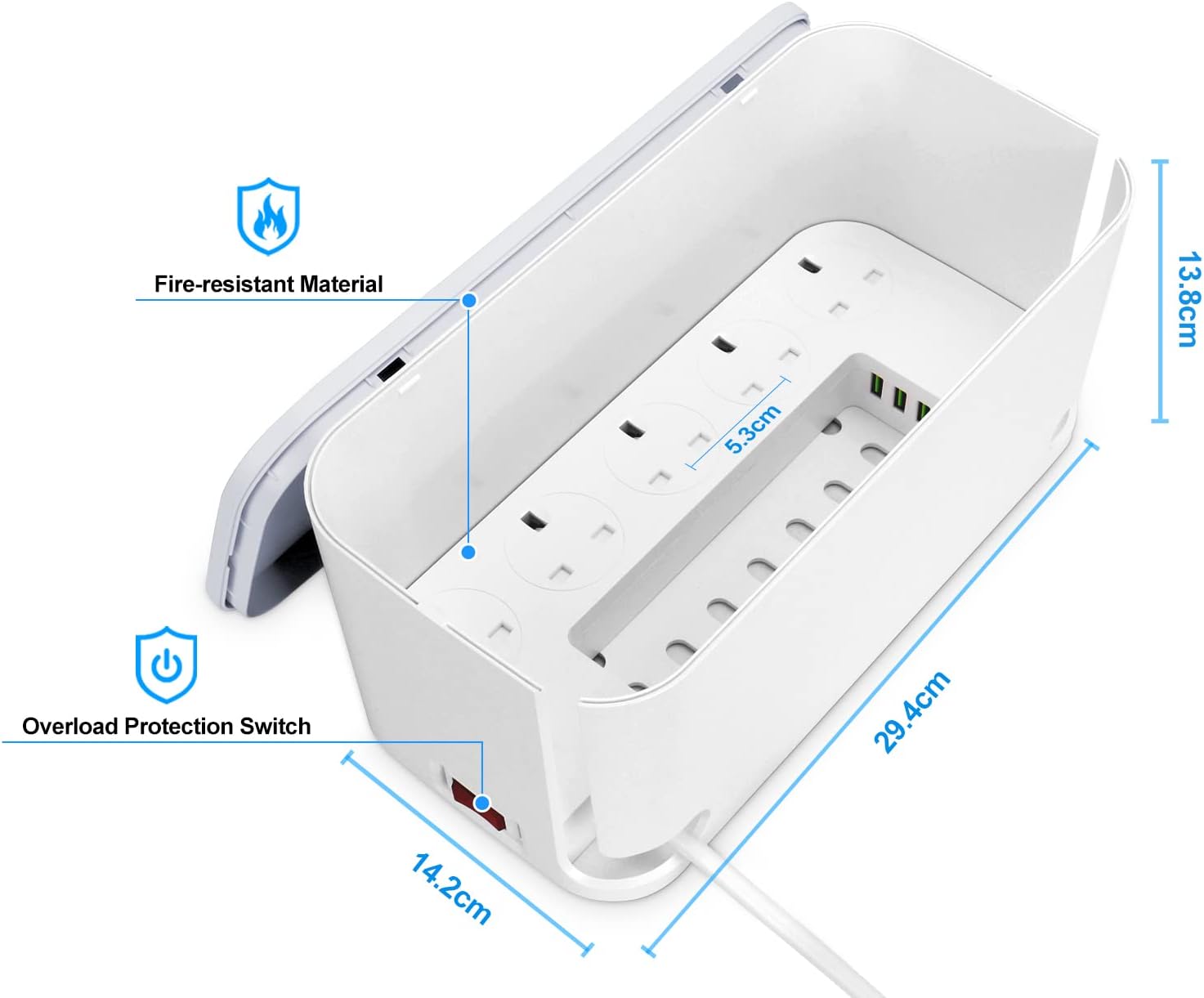 Thumbnail 6 de FDTEK 5 Way Plug Extension with 3 USB Ports