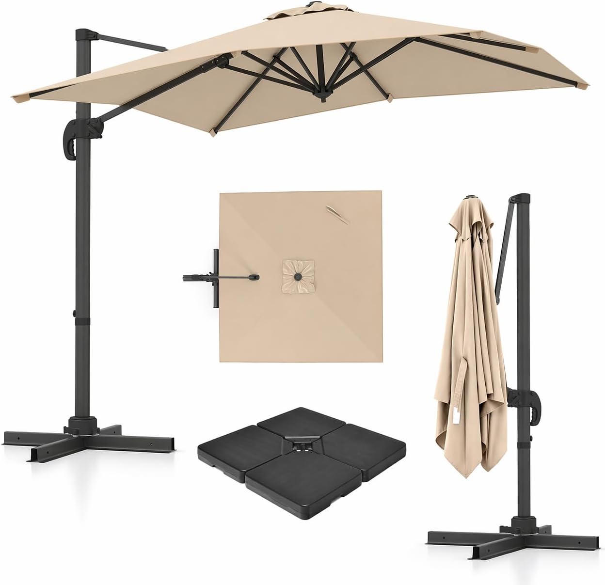 Thumbnail 1 de COSTWAY Parasol Déporté Carré 3x3m à Manivelle – Inclinable, Rotation 360° et Tissu UV 100% Polyester