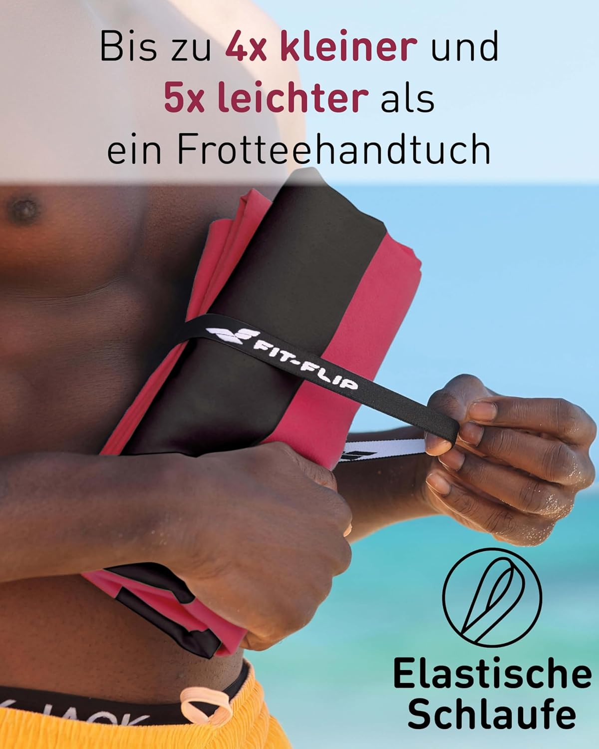 Thumbnail 4 de Fit-Flip XXL Mikrofaser-Strandtuch: 160x90 cm, recycelte Mikrofasern, sandabweisend & schnelltrocknend – Weinrot/Dunkelgrau gestreift