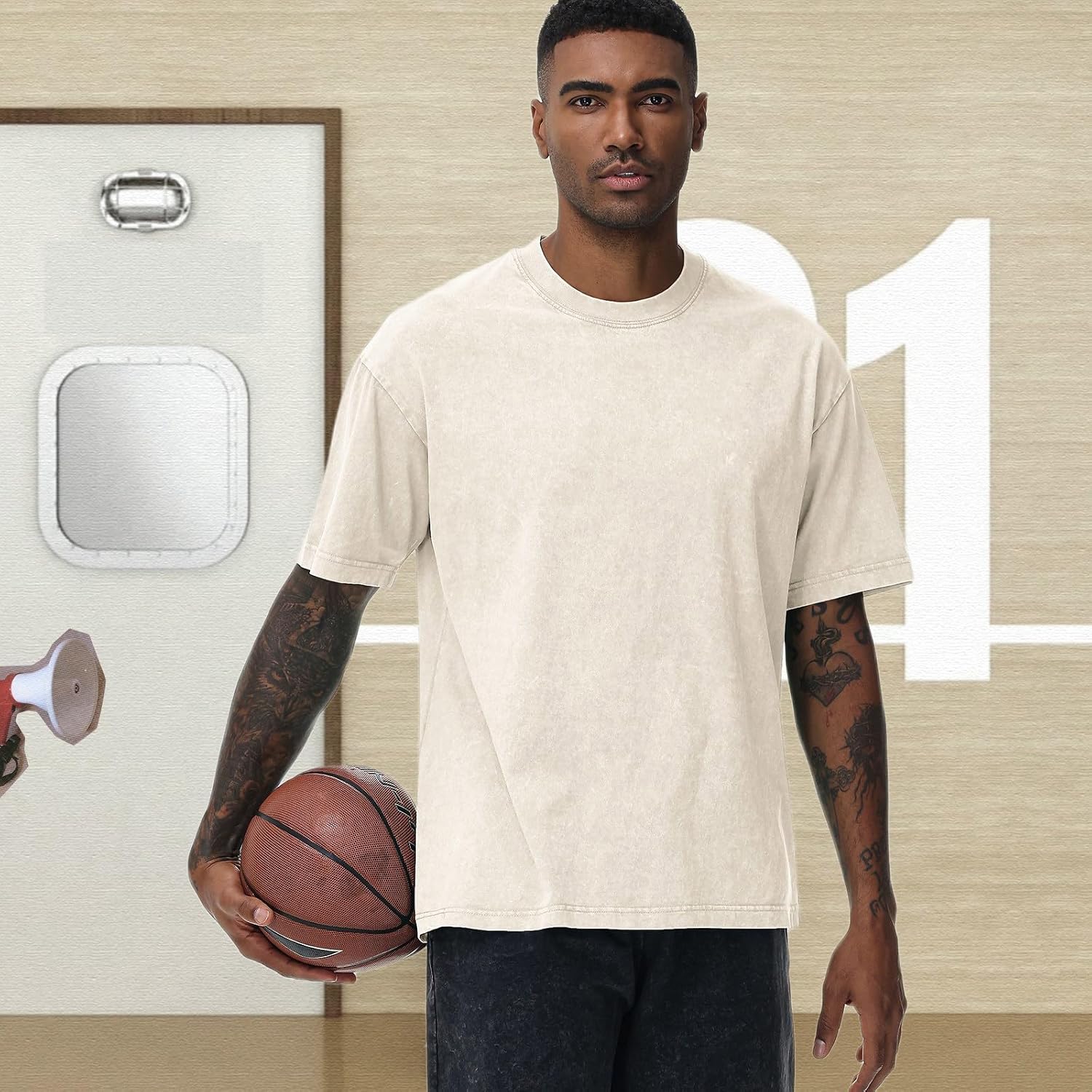 Detalle de Oversized T-Shirt für Herren aus Heavy Baumwolle (Regular Fit) – Basic-Set für den Sommer