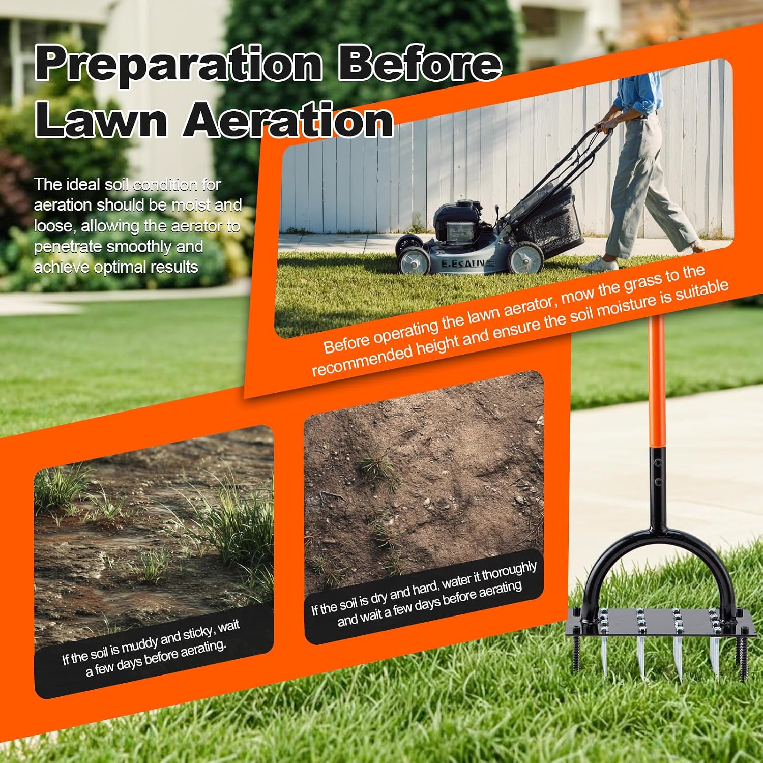 Thumbnail 6 de Bluesea Lawn Aerator with 16 Spikes, T-Handle and Automatic Soil Release