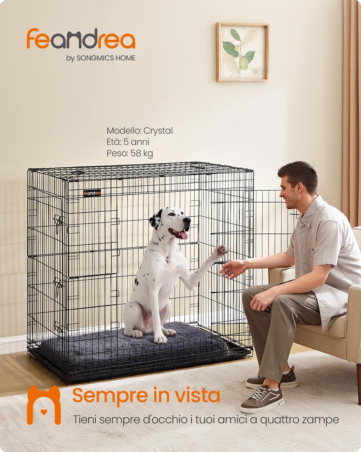 Thumbnail 1 de Feandrea Gabbia per Cani Pieghevole XXL con 2 Porte, Vassoio Rimovibile, 122 x 74 x 114 cm, Nero