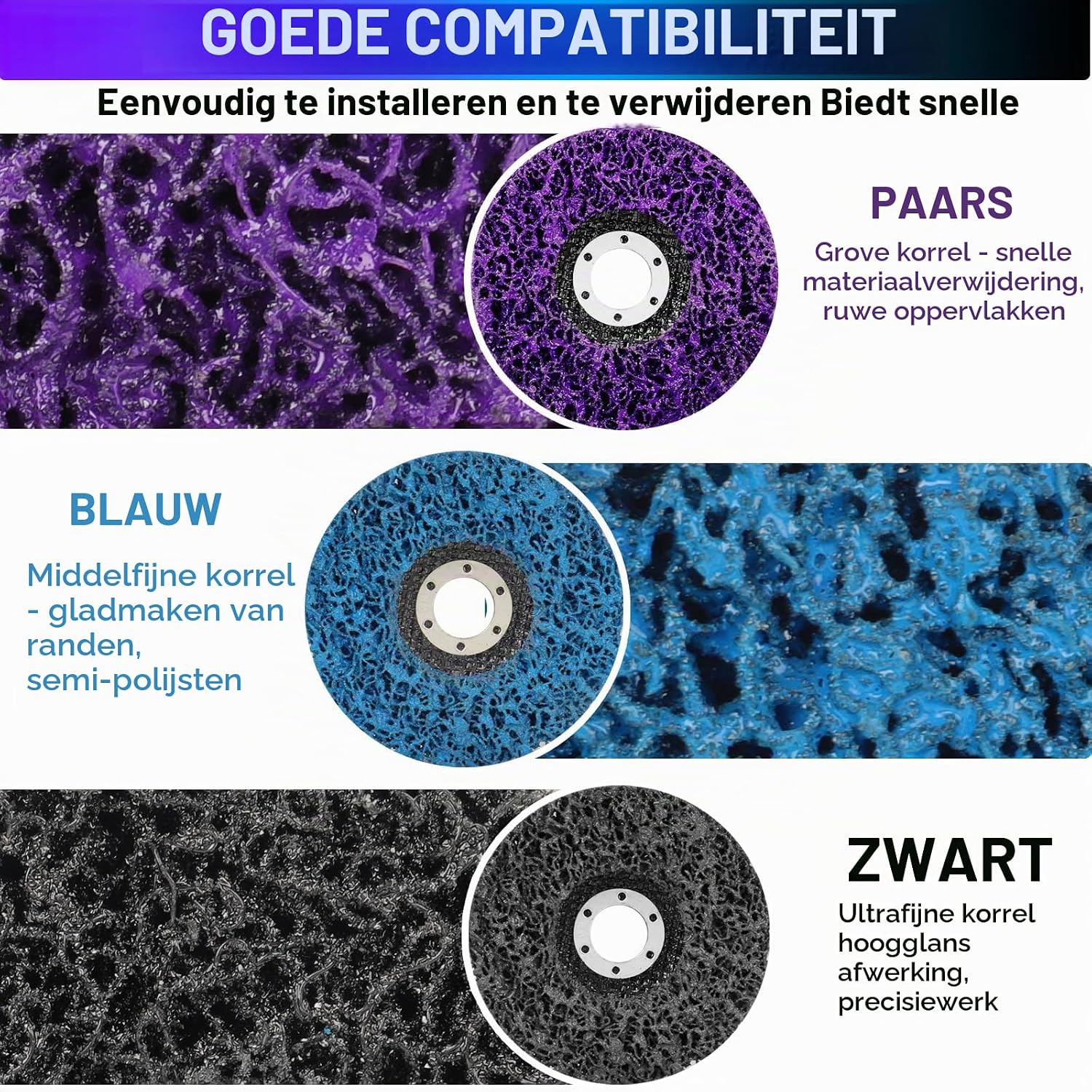 Thumbnail 2 de PMIQSA WF-JGZD-125mm-10pcs CSD-reinigingsschijven 125 mm, grof, 10 stuks