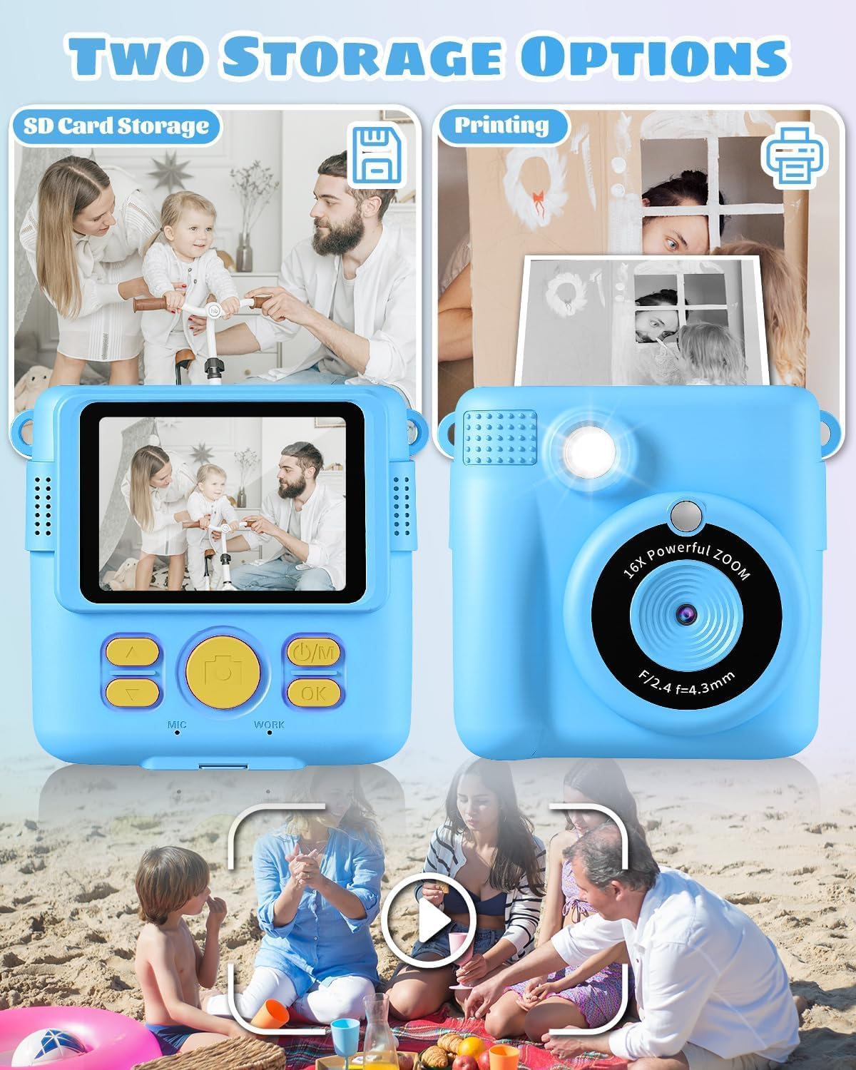 Detalle 2 de Instant Print Camera 1080P kids camera with 32GB