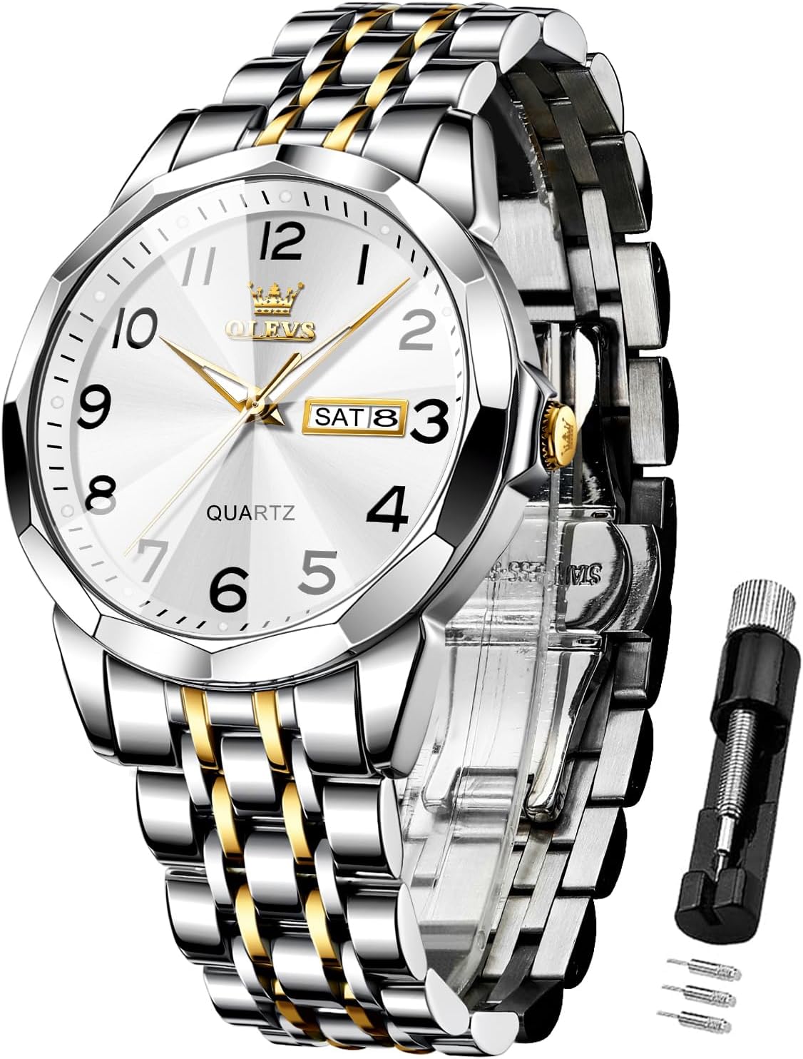Detalle de Montre homme OLEVS quartz index “diamants” en acier inoxydable étanche lumineuse avec date