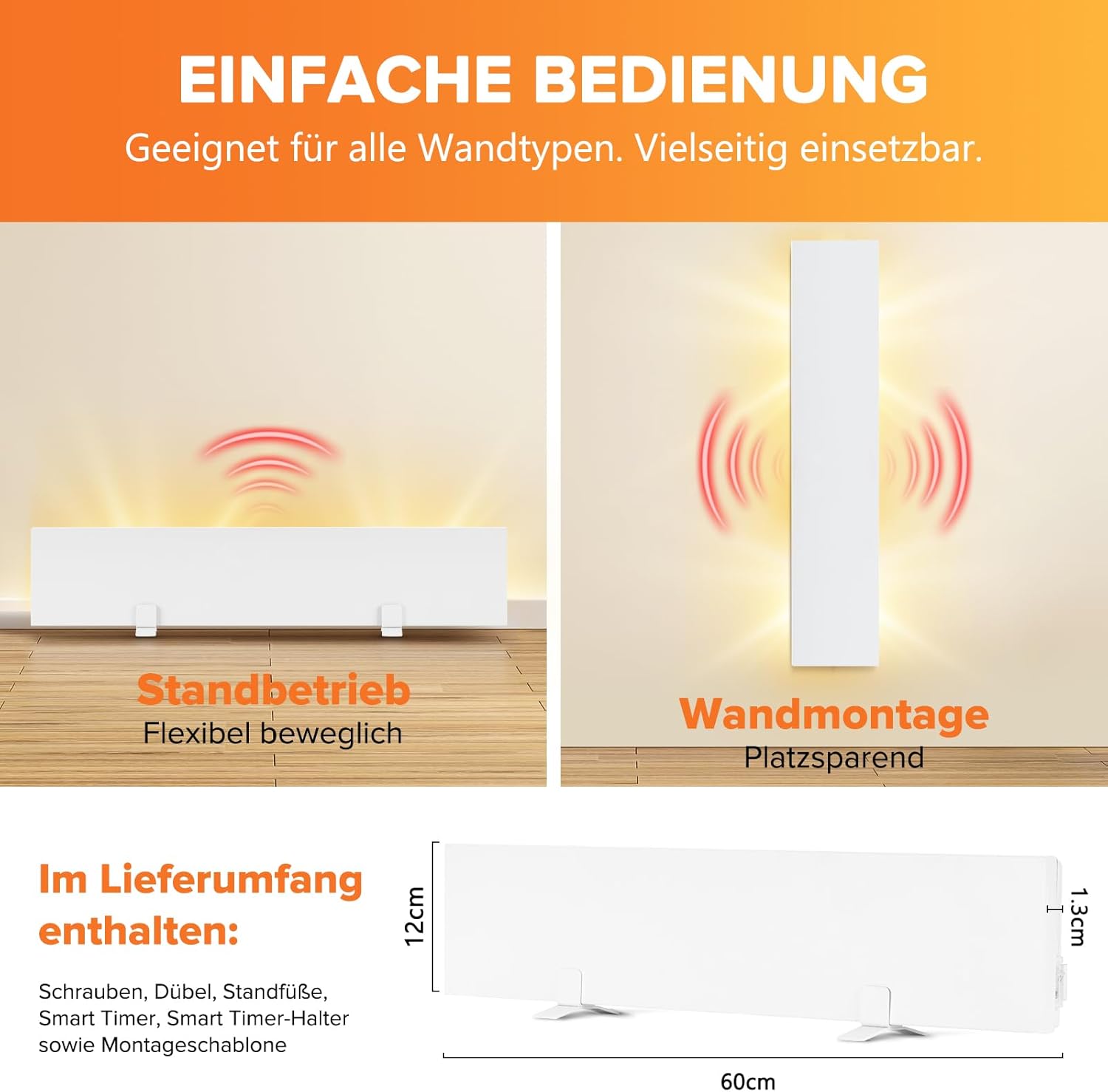 Detalle 2 de Xnature XN-IC60 3er-Set Infrarot Anti-Schimmel-Heizung mit Smart Timer – schimmelfreie Wände & Bad