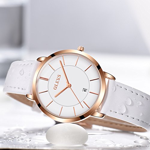 Detalle de OLEVS Ladies Quartz Watch: Ultra-Thin Minimalist Design with Leather Strap
