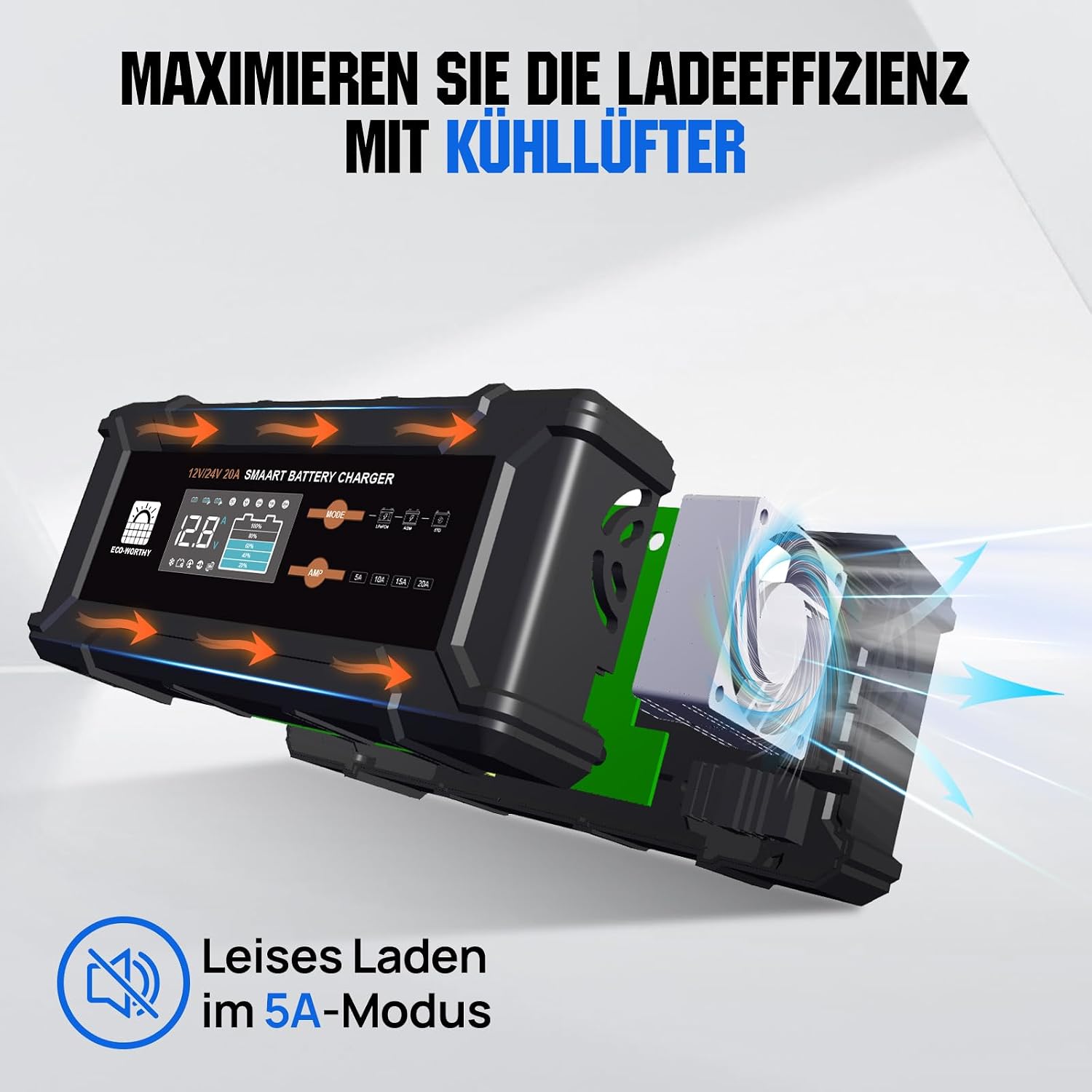 Thumbnail 6 de ECO-WORTHY 12 V 100 Ah LiFePO4-batteri med Bluetooth och 12/24 V-laddare