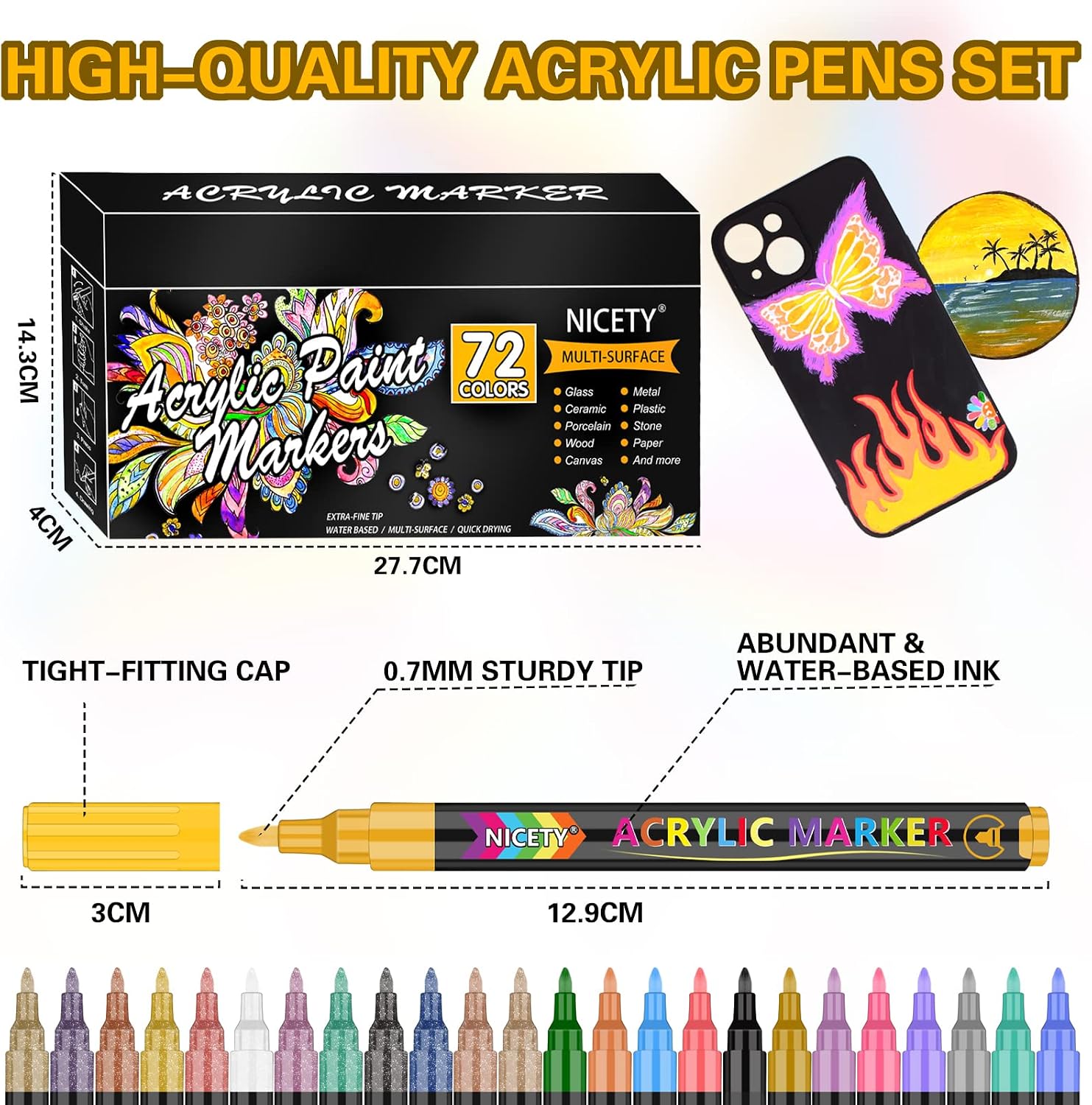 Thumbnail 6 de NICETY Acrylic Paint Pens Set - 72 Colours Paint Markers for Rock Painting Stone Glass Ceramic Wood Metal Fabric - 0.7mm Extra Fine Tip Water Based Acrylic Markers for Adults
NICETY Acrylic Paint Pens Set - 72 Colours Paint Mar…