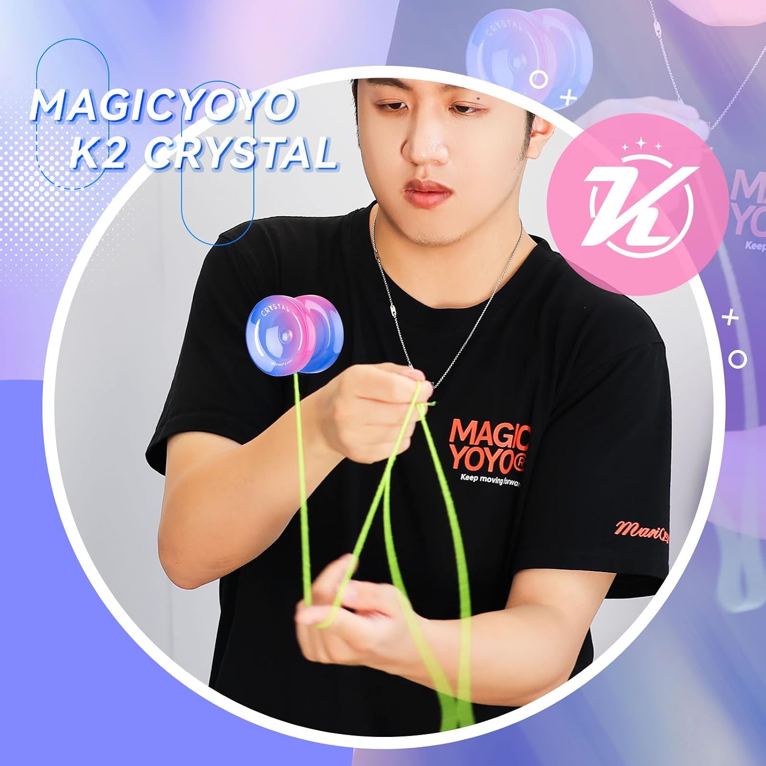 Detalle de MAGICYOYO K2 Crystal Yo-Yo, Dual-Mode Plastic Beginner Model, Blue-Pink
