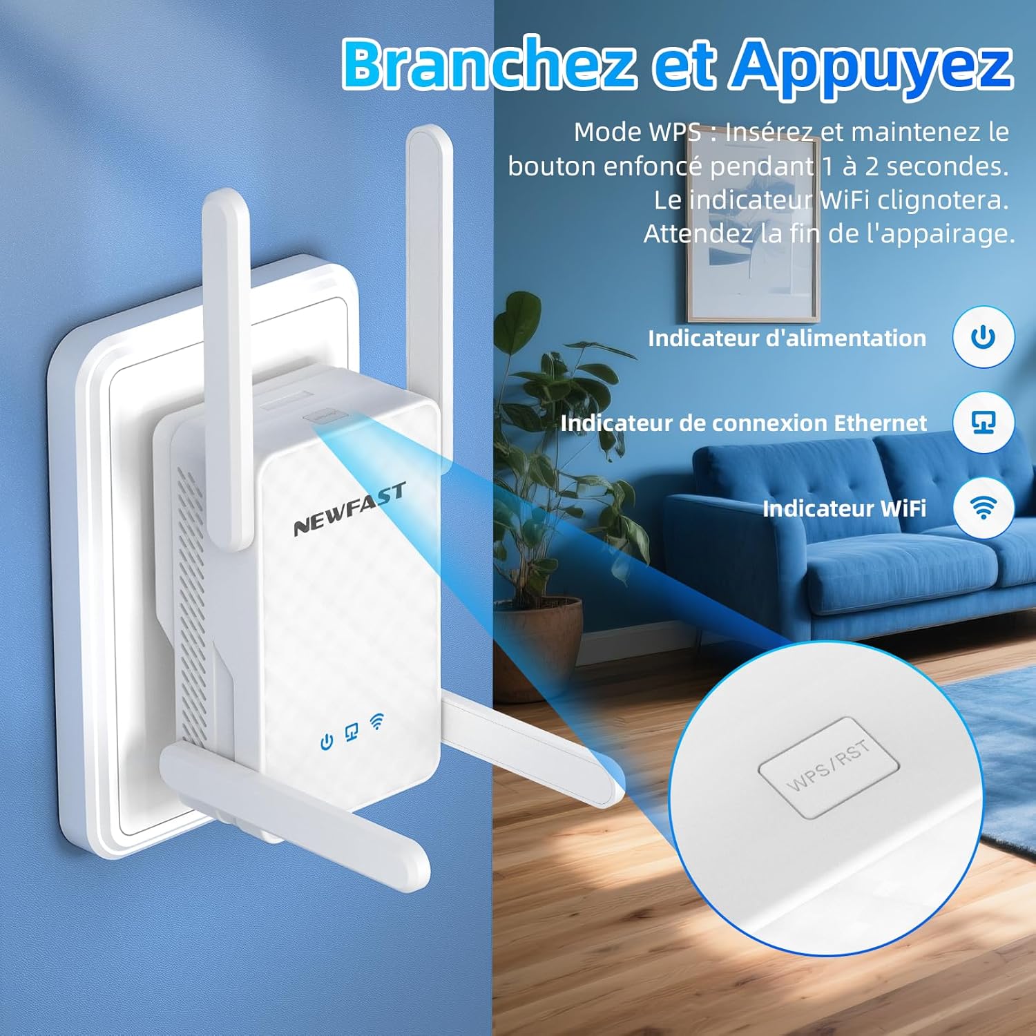 Thumbnail 5 de NEWFAST Répéteur WiFi 6 NF-RE556 (AX3000) avec port Ethernet Gigabit