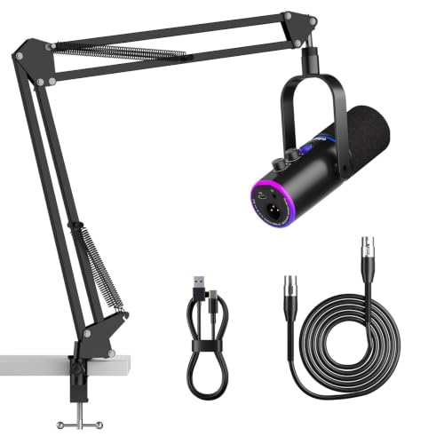 Detalle de Ortizan USB XLR Dynamic Microphone with Boom Arm: A practical desk top kit for streaming and recording