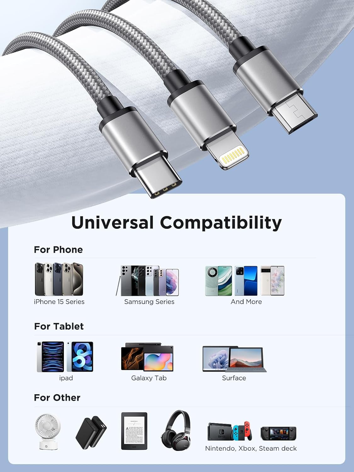Thumbnail 6 de Multi Charger Cable 3-in-1, 1.2m 3A