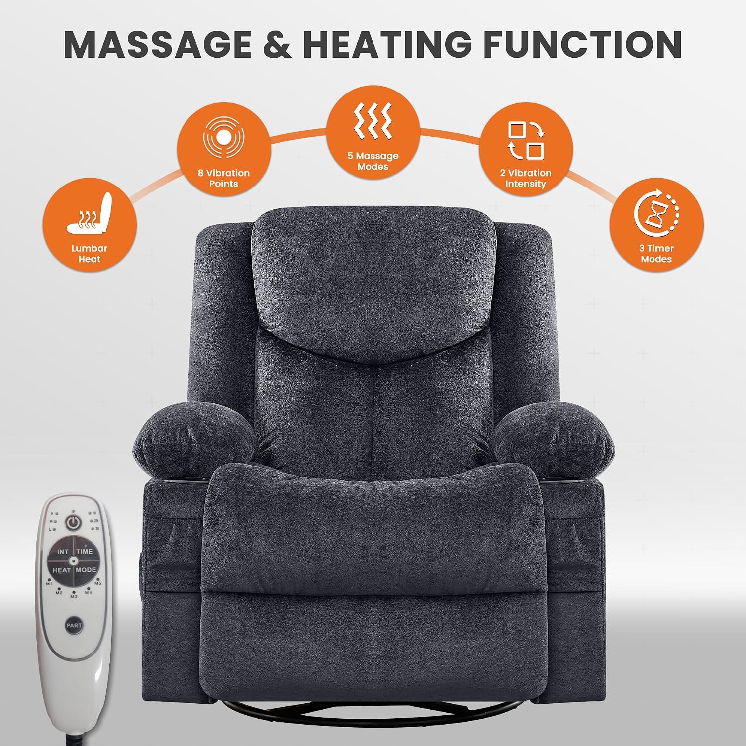 Detalle de BOSMILLER Swivel Recliner Chair with 350 lb Capacity