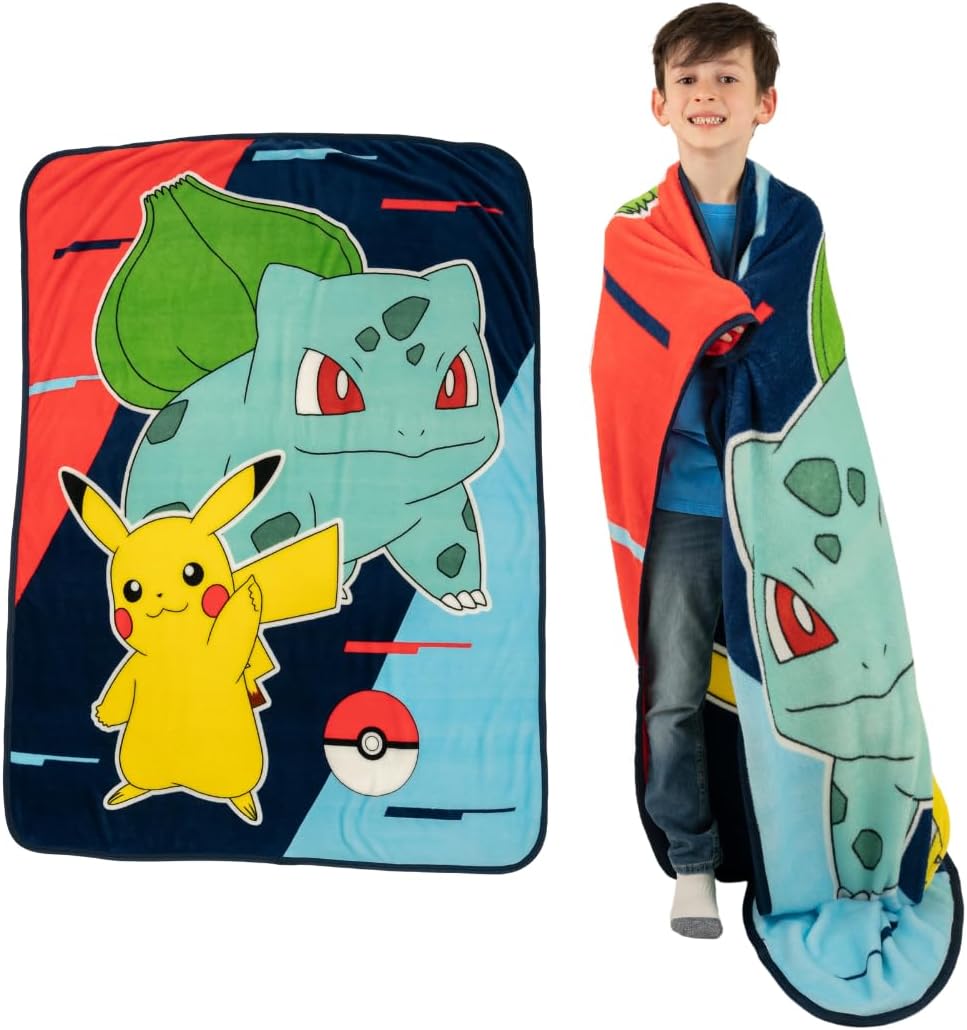 Pokemon Anime Pikachu and Bulbasaur Kids Bedding Throw by Franco (46 x 60) — Ultra-Soft Micro Raschel