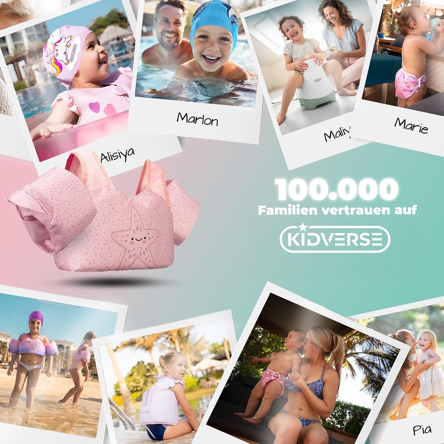 Detalle de KIDVERSE Schwimmweste Kinder 3-6 Jahre – Geprüfte Sicherheit mit integrierten Schwimmflügeln