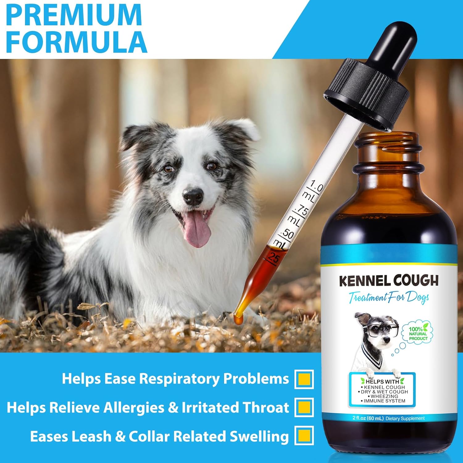 Detalle de Kennel Cough Treatment for Dogs (plant-based drops with ginger, marshmallow root, mullein & elderberry)