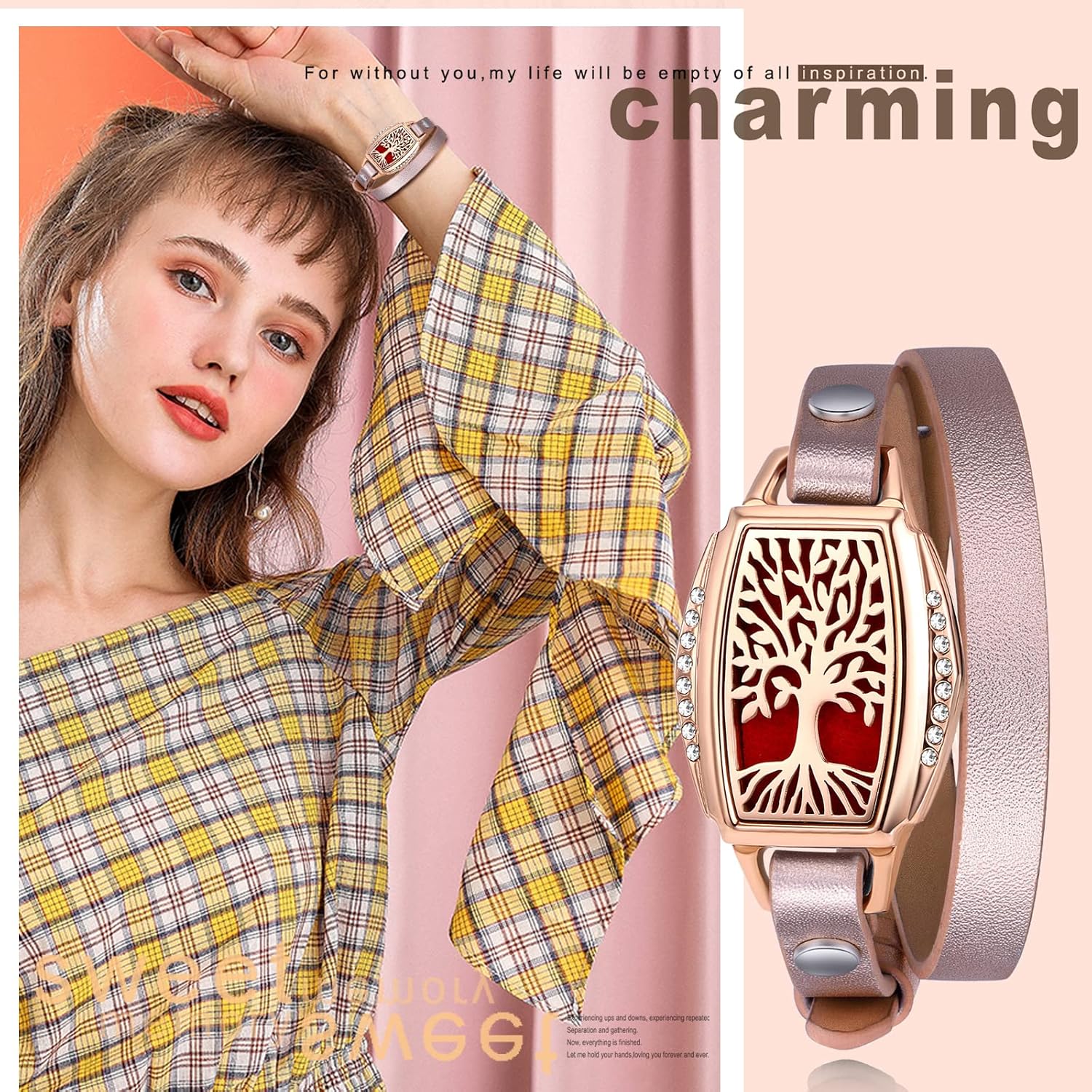 Thumbnail 6 de Bracelet diffuseur Cupimatch Arbre de Vie en Acier Inoxydable avec 10 Coussins Lavables – Cadeau élégant