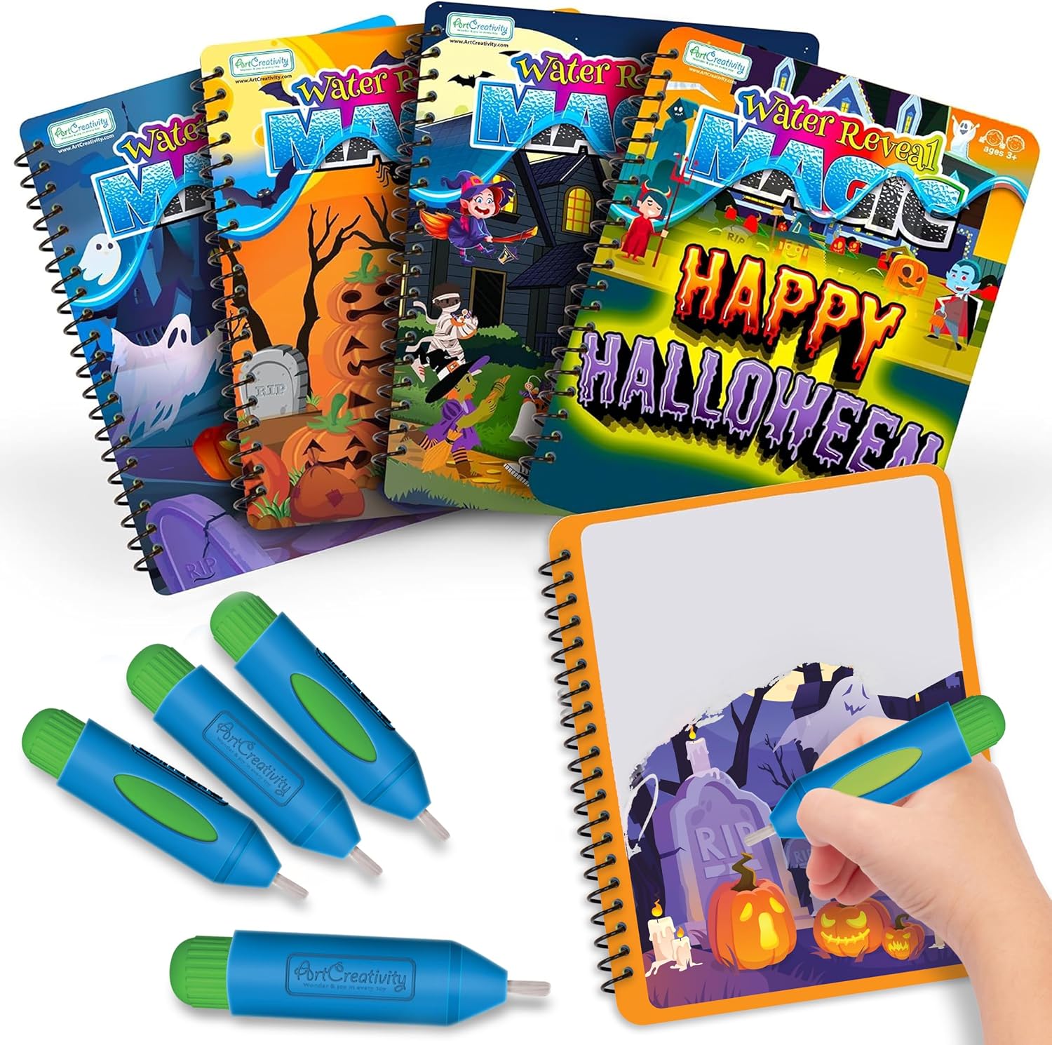 Detalle de ArtCreativity AC-3429 Halloween Water Coloring Books, 4-Pack with Reusable Pages