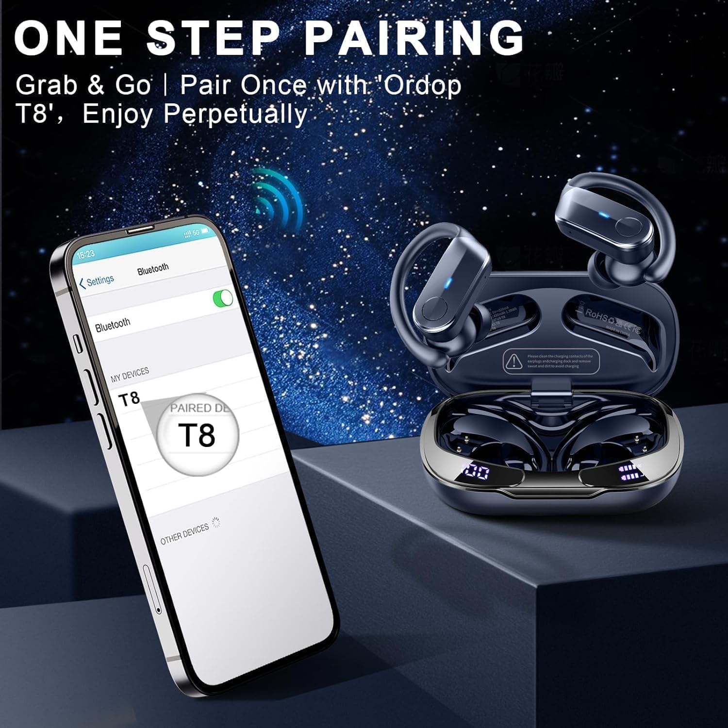 Thumbnail 6 de Ordtop Wireless Earbuds Sports 2026 – Bluetooth 5.4, IPX8, 70H Battery, Earhooks & ENC Noise Cancelling