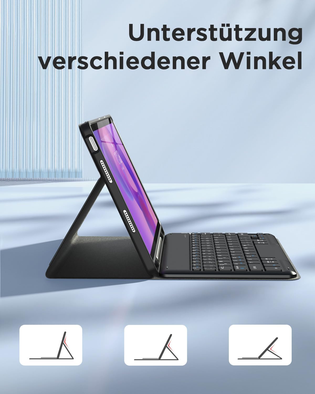 Detalle 2 de EasyAcc Tastatur Hülle für Lenovo Idea Tab 11 Zoll Tablet 2025 (TB-336ZU/TB-336FU) – German QWERTZ Tastatur mit Stifthalter, Schutzfolie, Schwarz