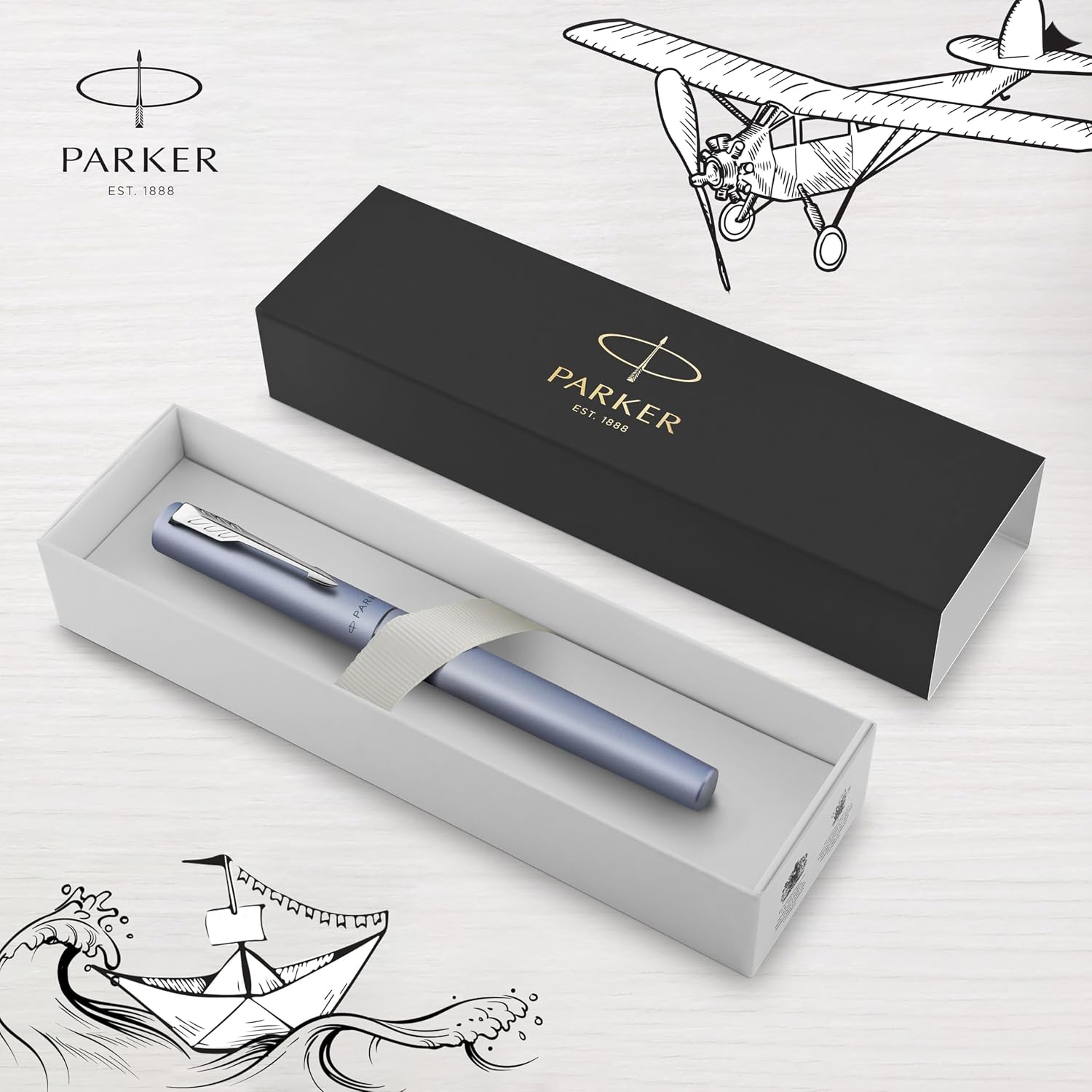 Detalle de Parker Vector XL Fountain Pen with Metallic Silver-Blue Lacquer