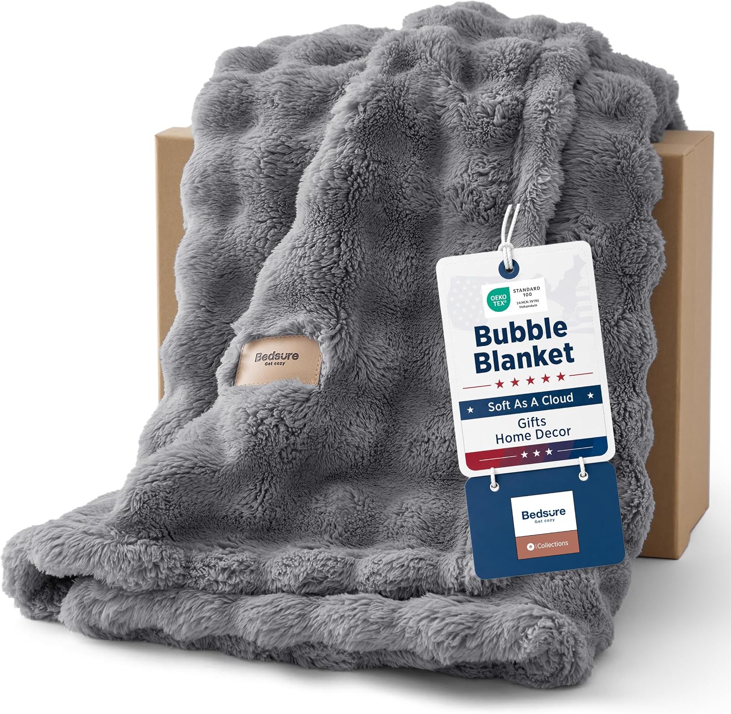 Detalle de Bedsure CloudBubble King Throw Blanket, Grey, 108 x 90 in