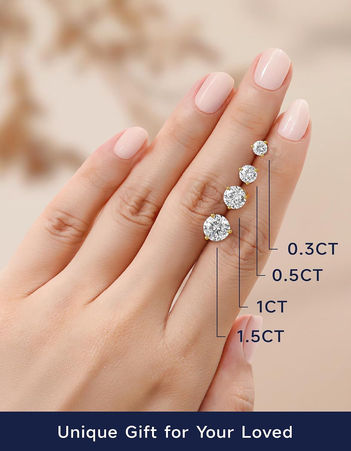 Thumbnail 4 de MomentWish Moissanite Ohrstecker aus 925 Silber, 0,6–3 Karat – vergoldet, hypoallergen