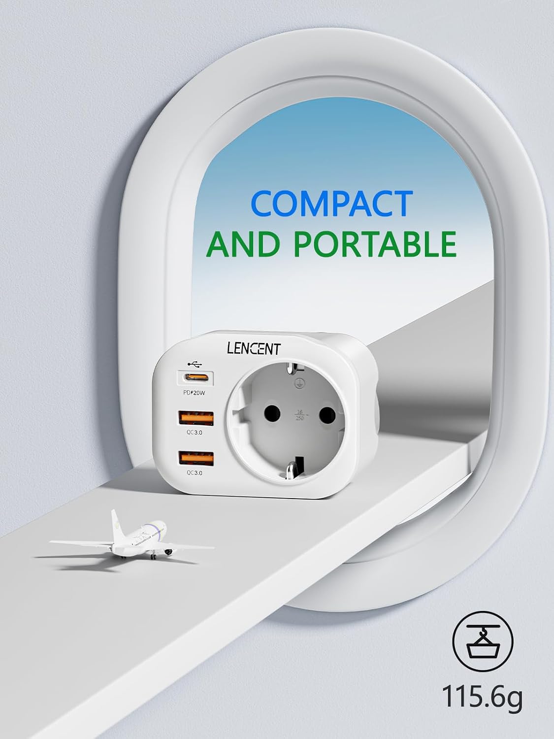 Detalle 2 de LENCENT Reiseadapter UK – 4-in-1 Typ-G Stecker mit 2 USB-C PD/ QC3.0 Anschlüssen (2er Set)