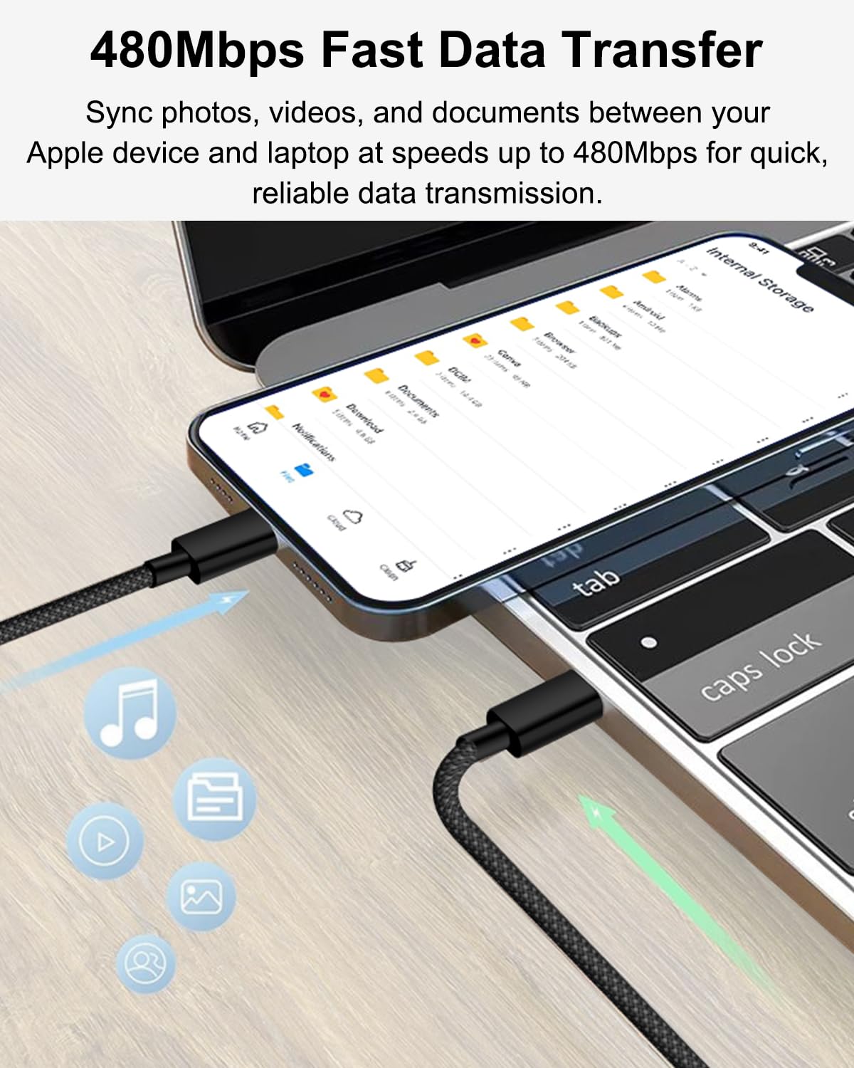 Thumbnail 2 de Cable iPhone Lightning 1 m – Lot de 2, certifié MFi, câble tressé nylon USB‑C vers Lightning