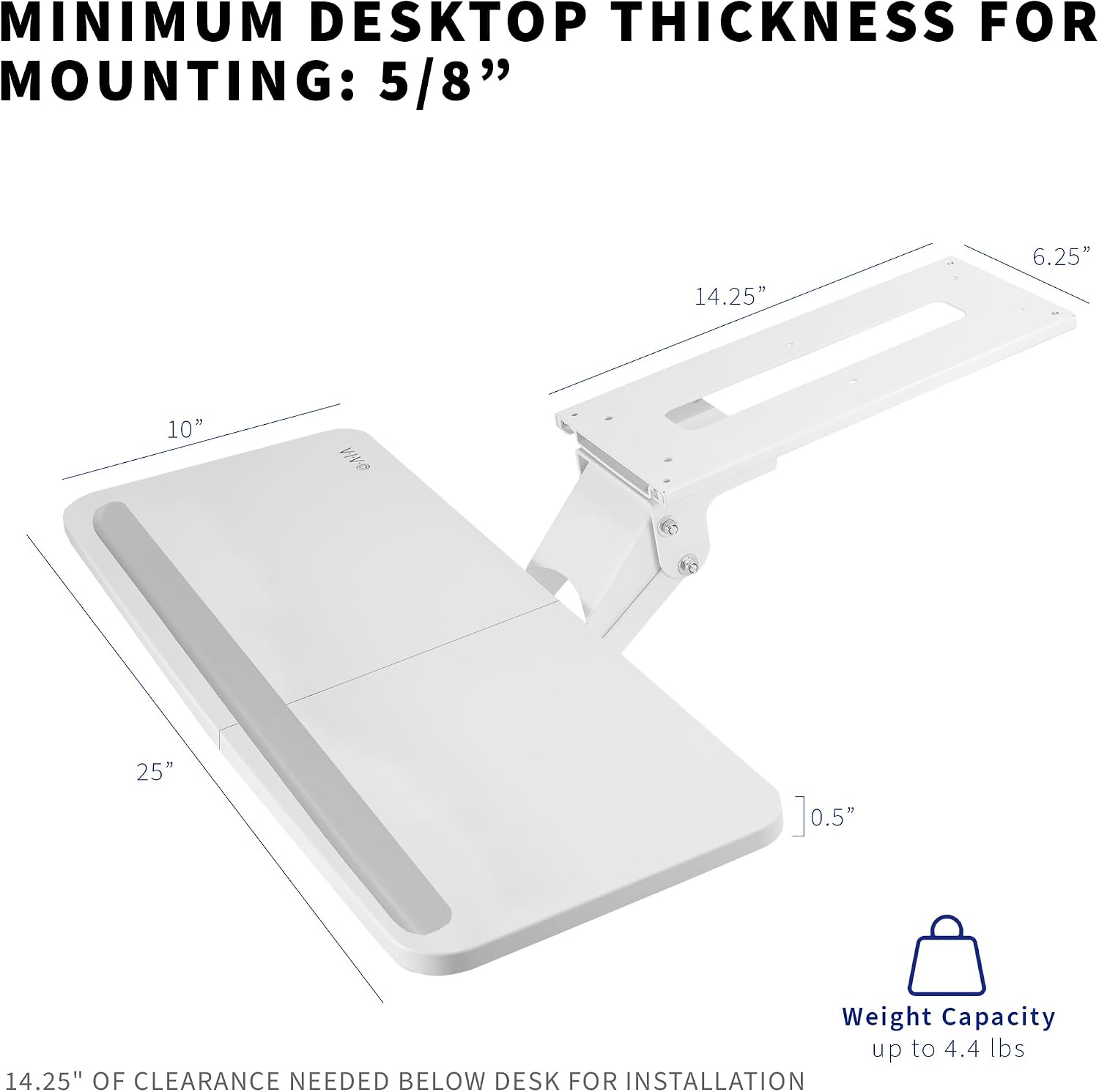 Thumbnail 4 de VIVO MOUNT-KB03W Under Desk Keyboard Tray, 25 x 10 in, White, 360° Swivel