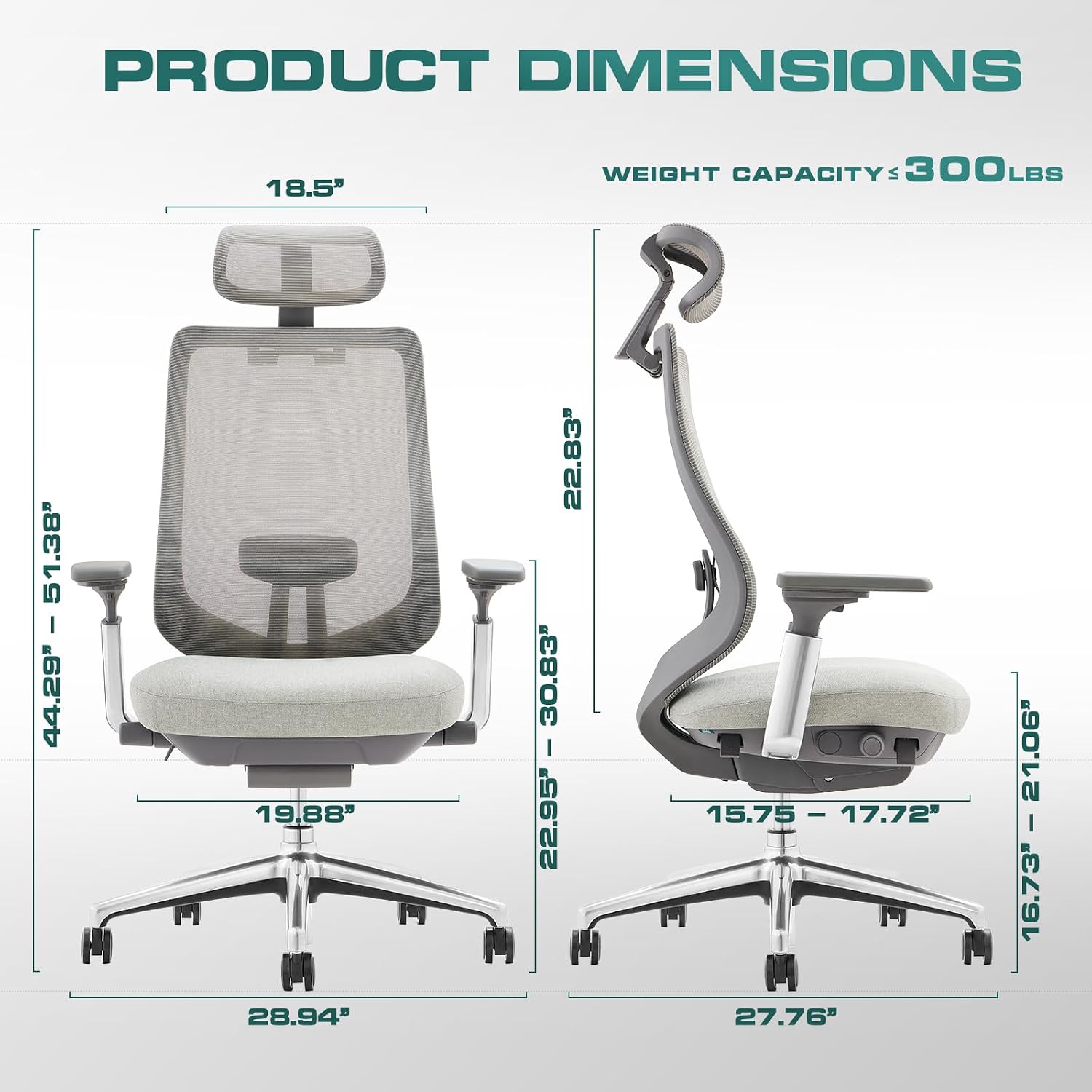 Detalle de COLAMY XK-Atlas Ergonomic Mesh Office Chair with Adjustable Headrest and 4D Arms