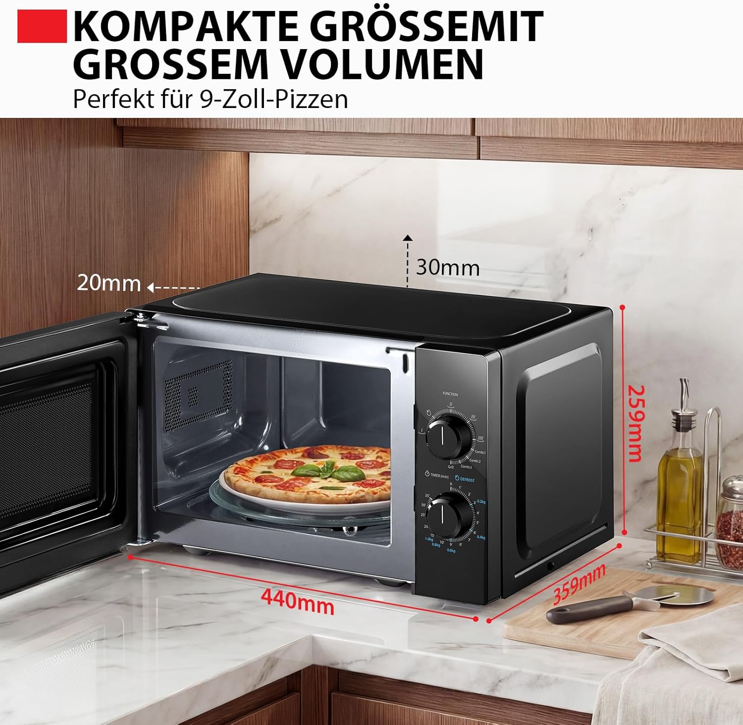 Detalle de Toshiba MW2-MG20PE(BK) Mikrowellenherd – 700 W Mikrowelle mit knusprigem Grill und Kombi-Garfunktion, 20 L, Schwarz