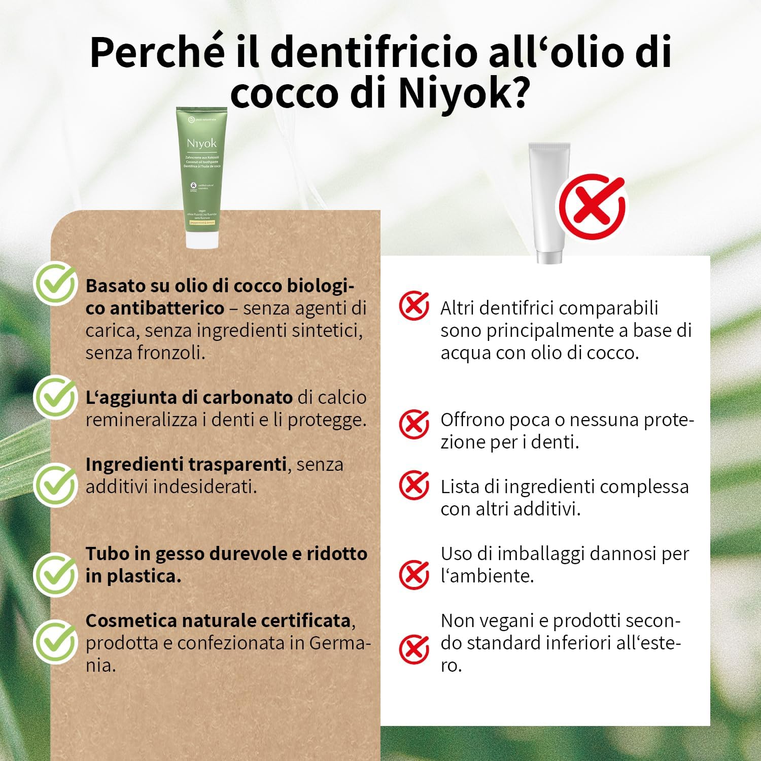 Detalle de Niyok Dentifricio al Bio Olio di Cocco Menta Piperita e Limone (75 ml) – Pulizia delicata, zero fluoro