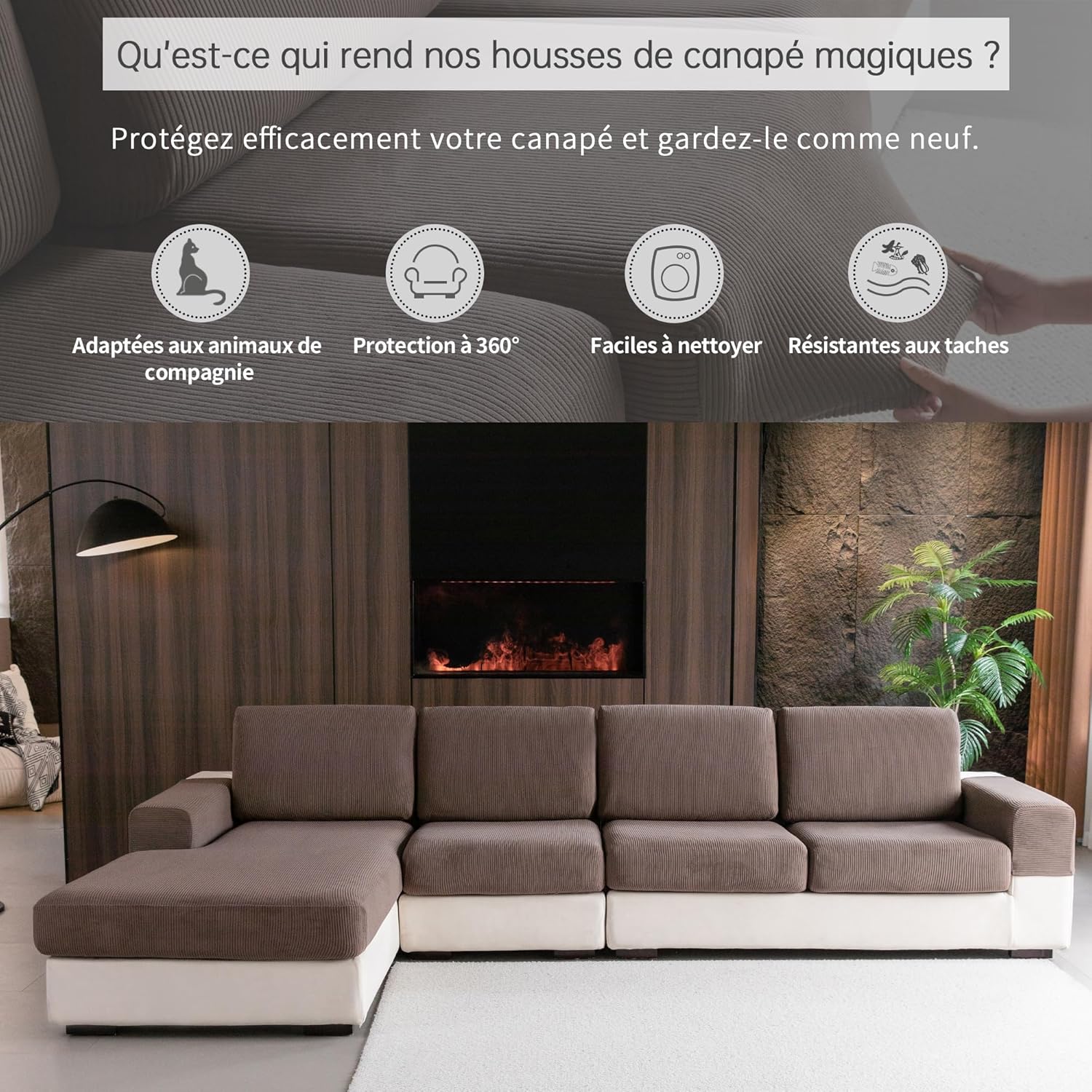 Detalle de OHSIO housse de coussin de canapé extensible antidérapante (marron) taille XL