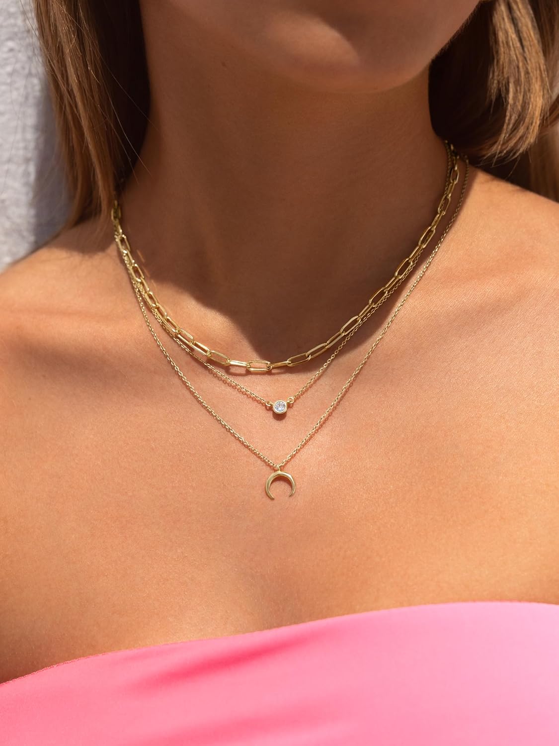 Detalle de SINGULARU Set 2 Collane Diamond + Mini Moonset in Argento 925 placcato oro 18K