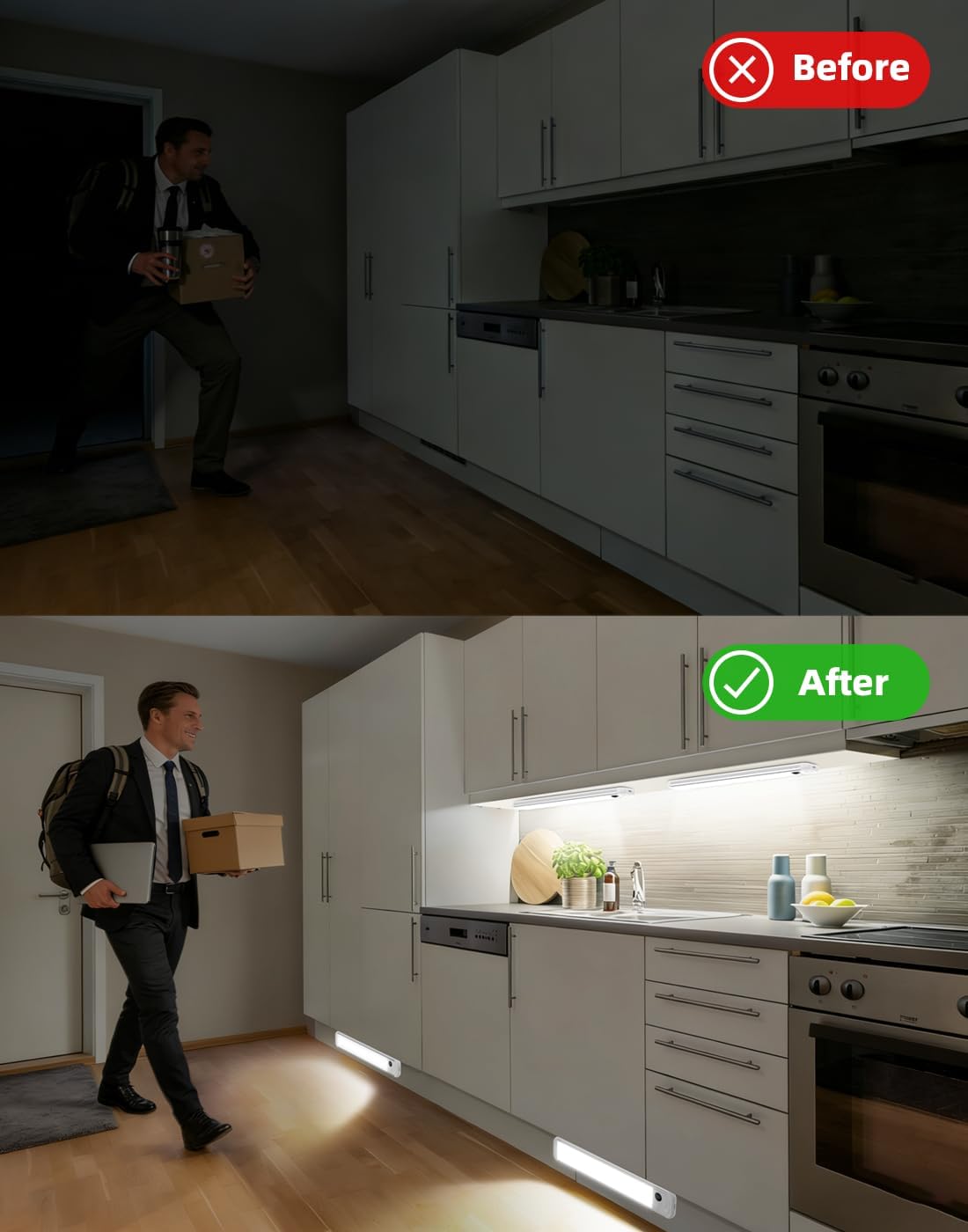 Detalle 1 de RUIKORING RK-AL21x2 Under Cabinet Lights, 2-Pack, 3 Colors, Motion Sensor