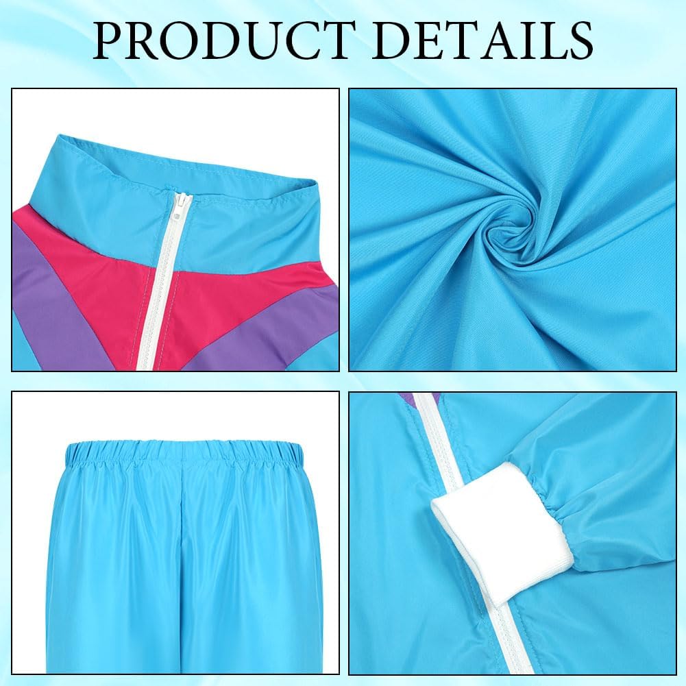 Thumbnail 2 de Aomig 80er/90er Trainingsanzug-Kostüm für Erwachsene (Ganzkörper) – Retro Disco-Set Unisex, Blau (Größe XL)