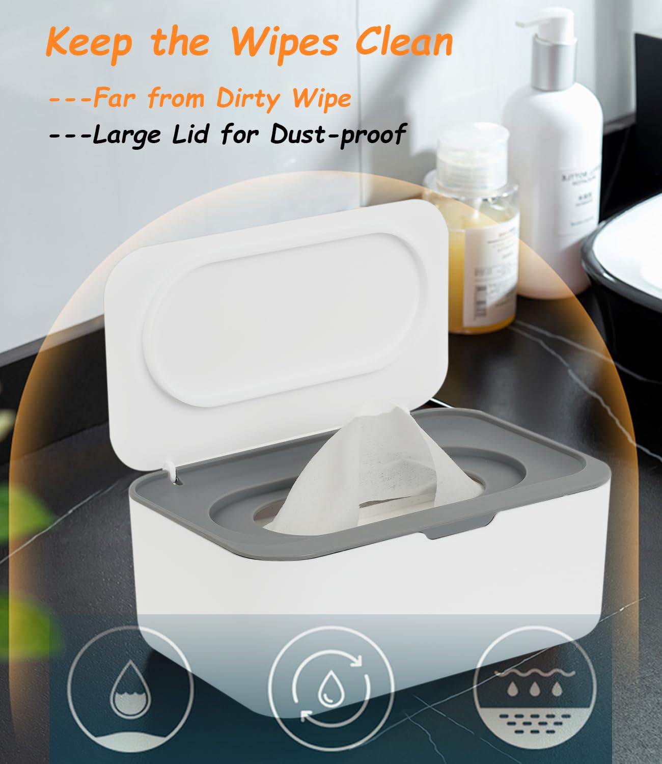 Detalle de Seposeve Refillable Wipes Dispenser, Gray, Wide Opening and Flip Lid