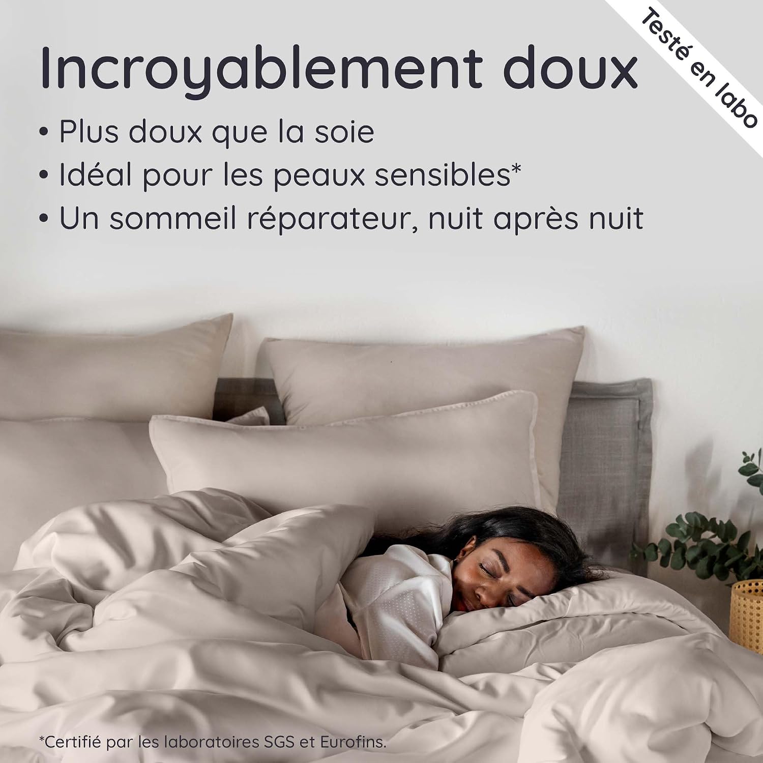 Detalle de Bambaw Housse de Couette 260x240 Bambou – Anti-acarien, hypoallergénique et respirante