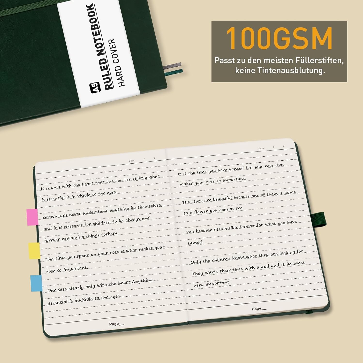 Thumbnail 6 de PYNEX Notizbuch A5 Liniert – Hardcover, Lederlook, 192 Blatt, 100 g/m² – Dunkelgrün