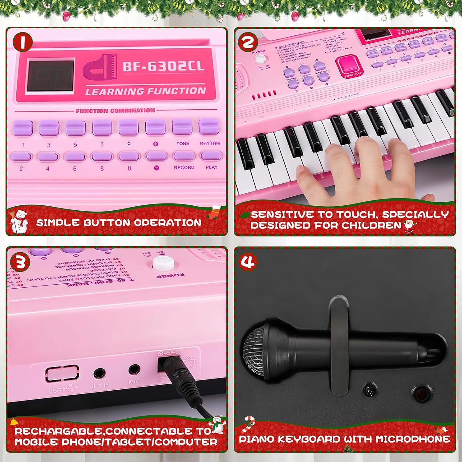 Thumbnail 3 de WOSTOO 61-Key Kids Electronic Piano Keyboard (Portable, Follow Teaching Mode) – Pink